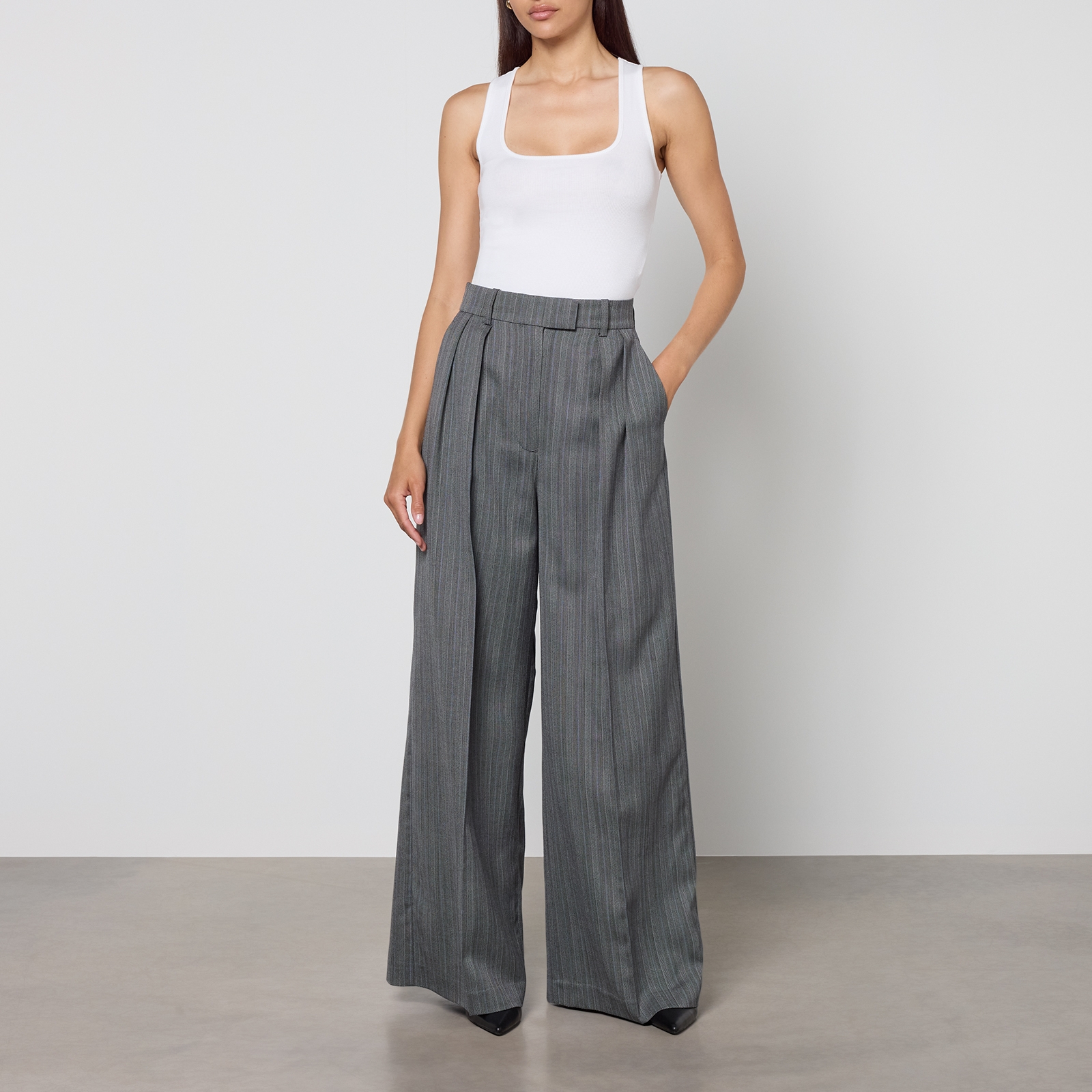Anine Bing Lou Pinstripe Wool-Blend Trousers - 6