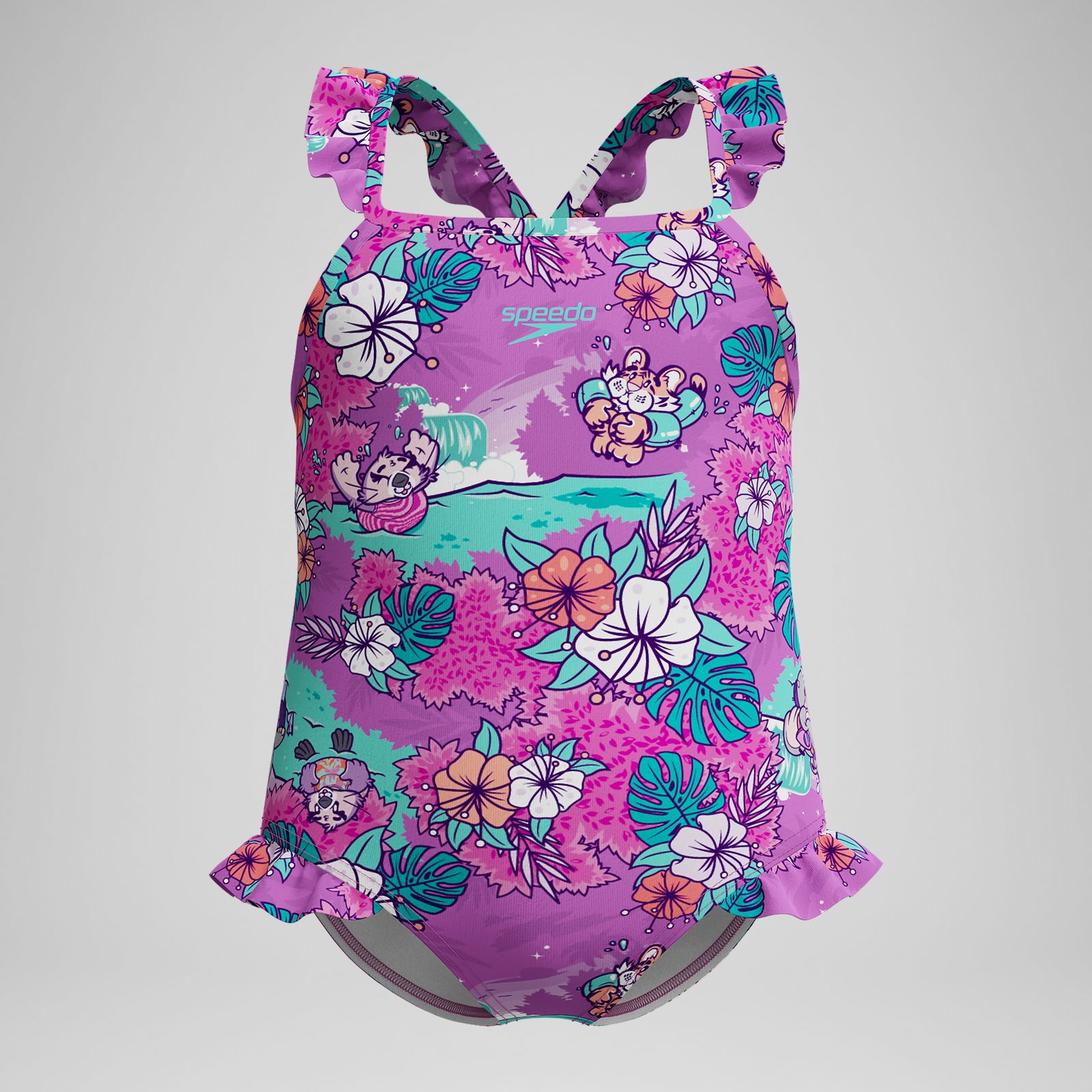 Infant Girls' Learn to Swim Printed Frill Thinstrap Swimsuit Pink