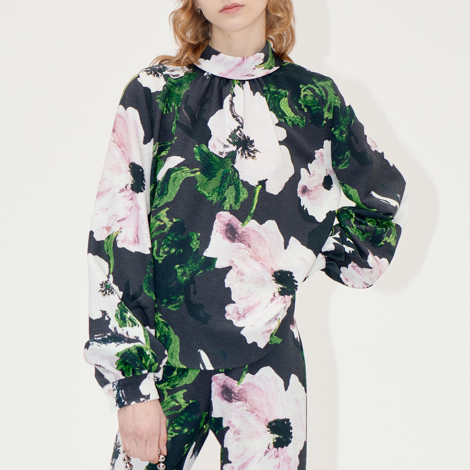 Stine Goya Gathered Long Sleeve Satin Top - XS