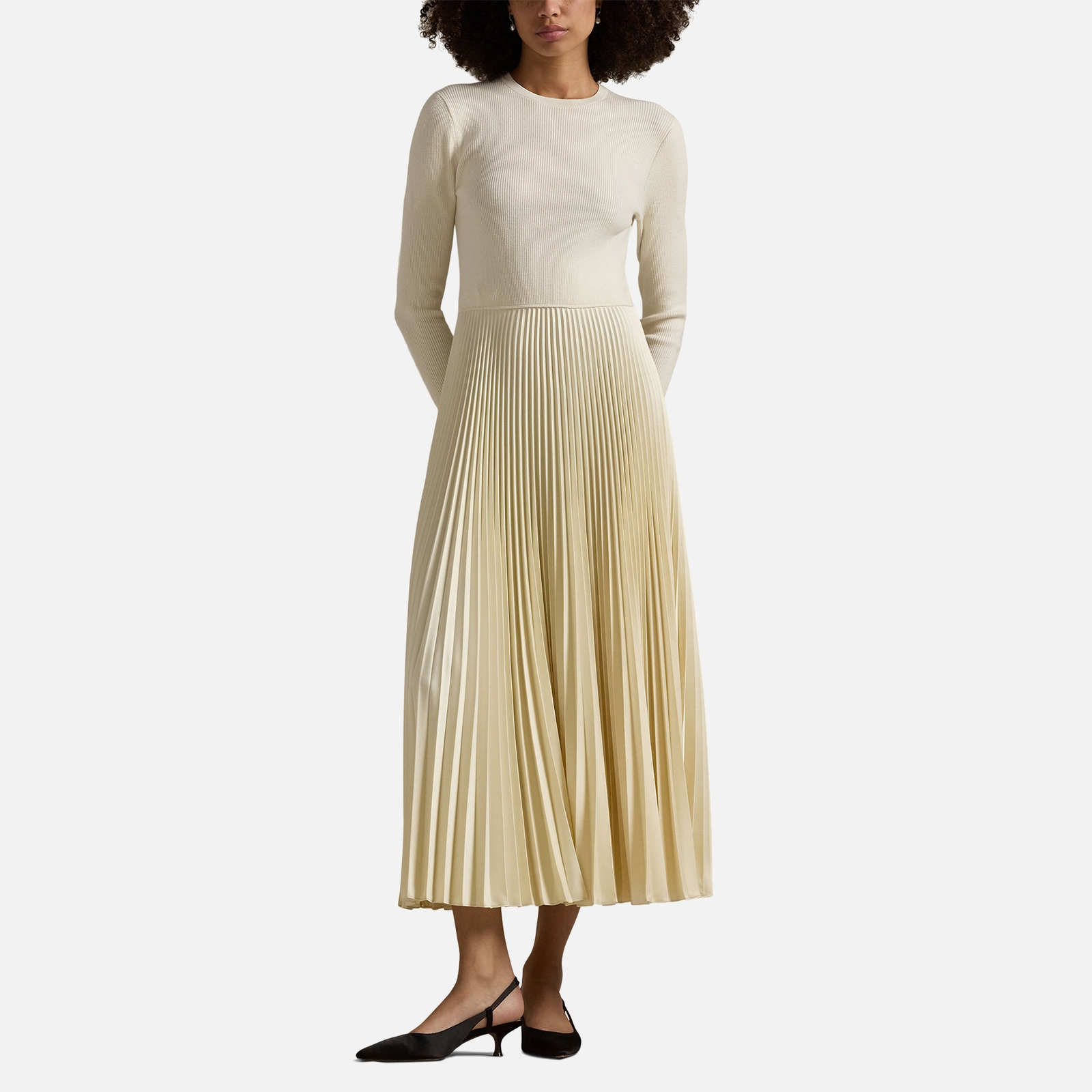 Polo Ralph Lauren Ribbed-Knit Plissé Dress - XS