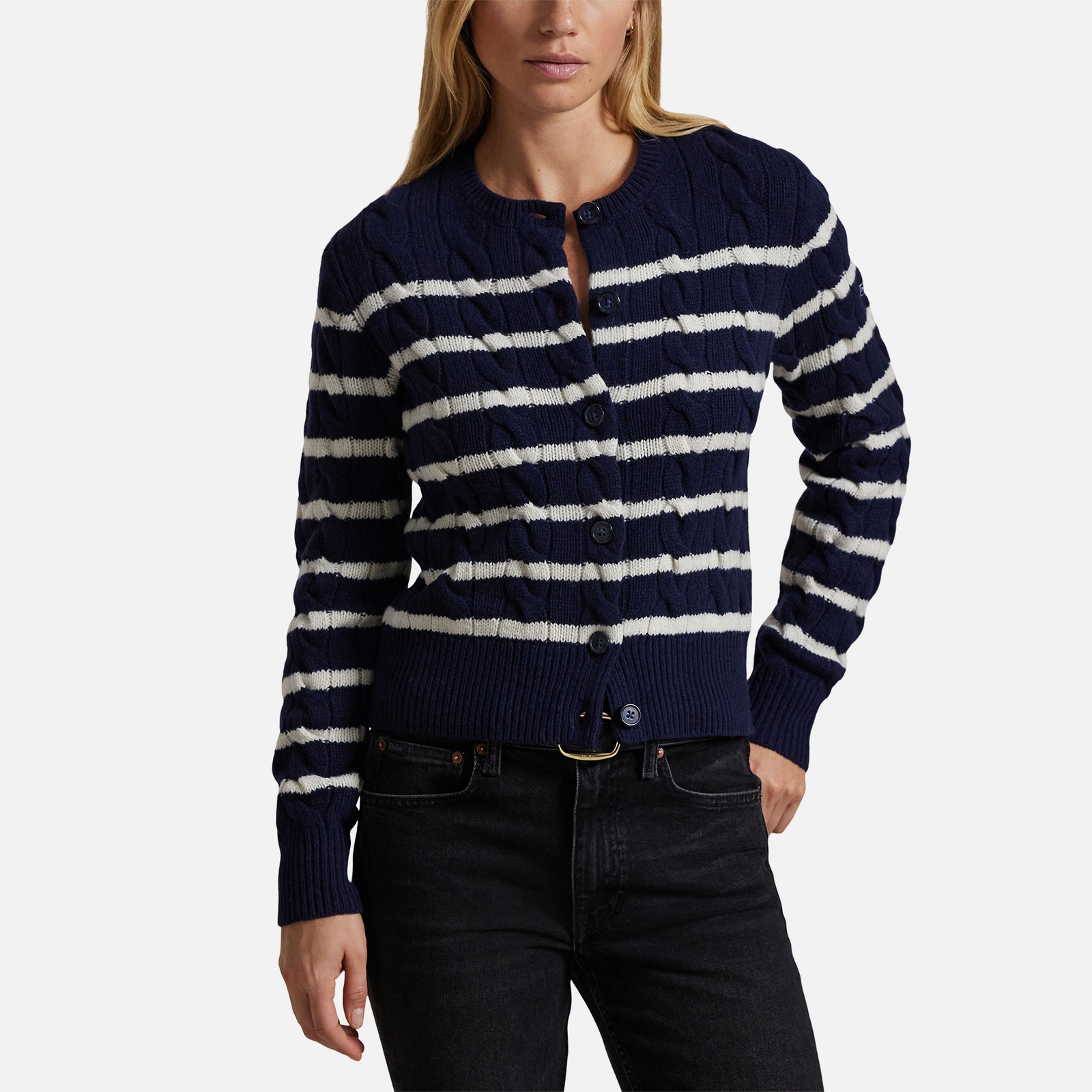 Polo Ralph Lauren Women's Striped Cable-Knit Cardigan - L
