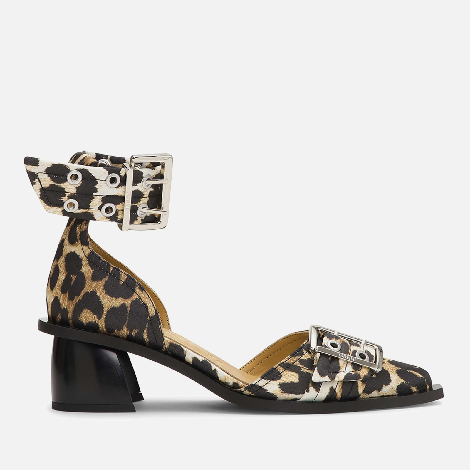 Ganni Women's Feminine Buckle Block Satin Heels - UK 6