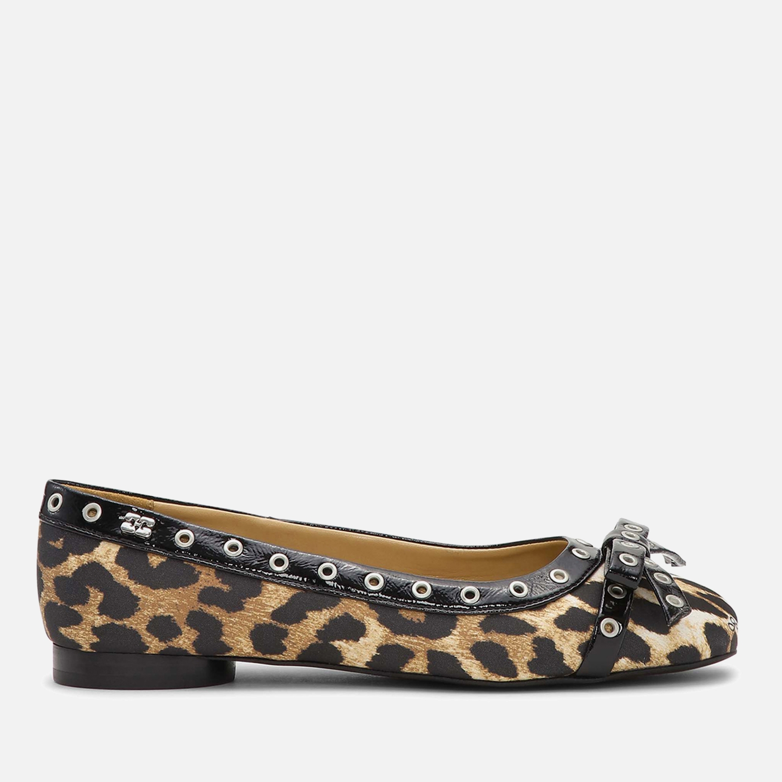 Ganni Women's Eyelets Bow Faux Leather Ballet Flats - UK 4