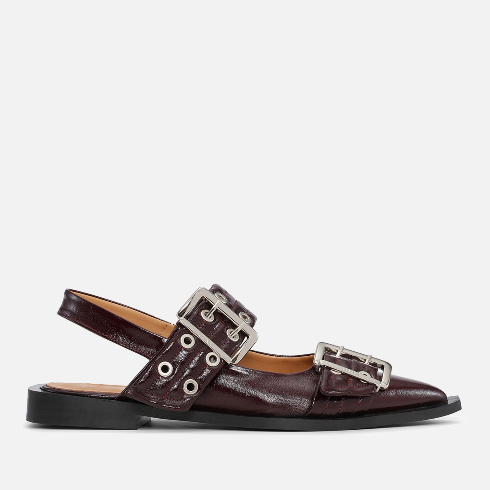 Ganni Women's Feminine Buckle Faux Leather Flats - UK 4