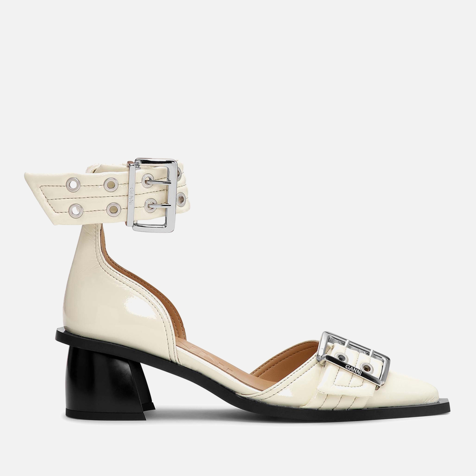 Ganni Women's Feminine Buckle Block Satin Heels - UK 8
