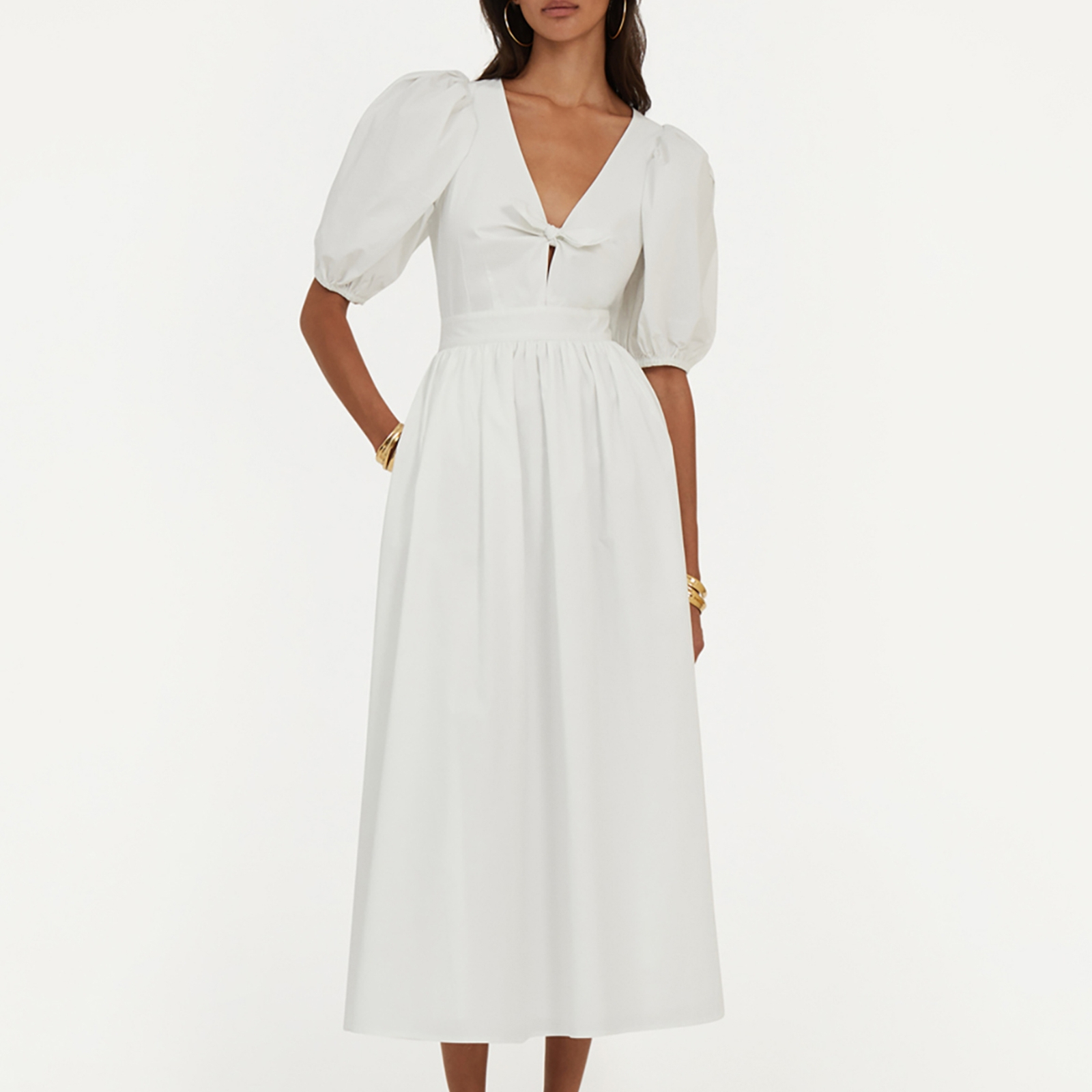 ROTATE Birger Christensen Puff Sleeve Poplin Midi Dress - UK 12