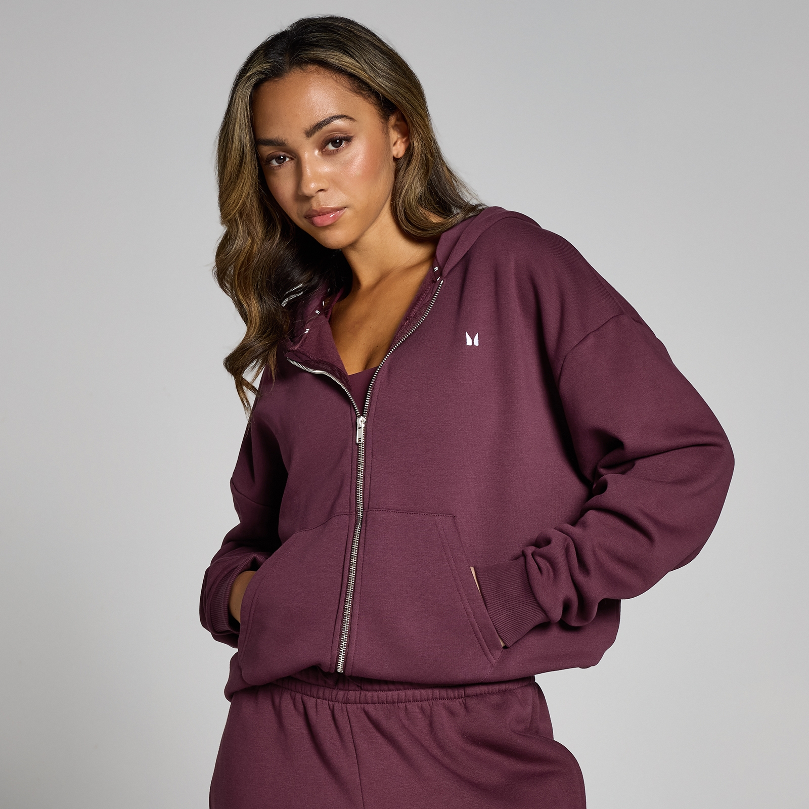 5059883395760 - MP Damen Basics Kapuzenpulli mit durchgehendem Reißverschluss – Dunkle Beere - XXL