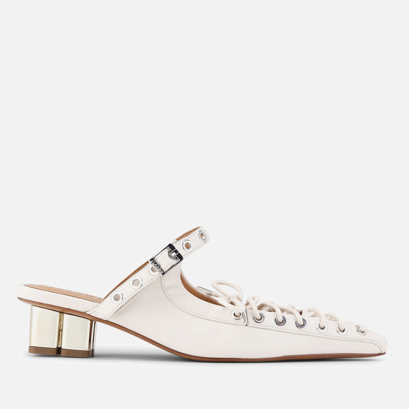 Ganni Women's Eyelet-Embellished Oleatex® Heeled Mules - UK 5