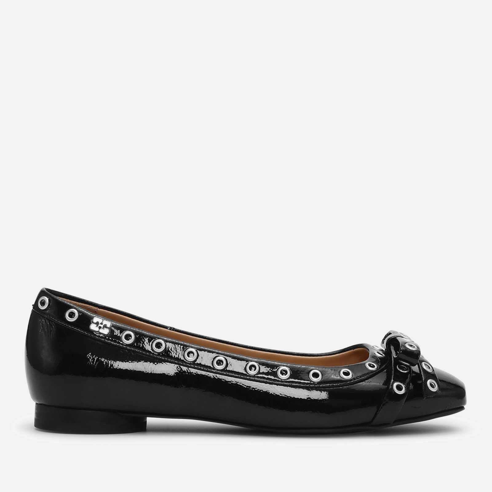 Ganni Women's Eyelets Bow Faux Leather Ballet Flats - UK 3