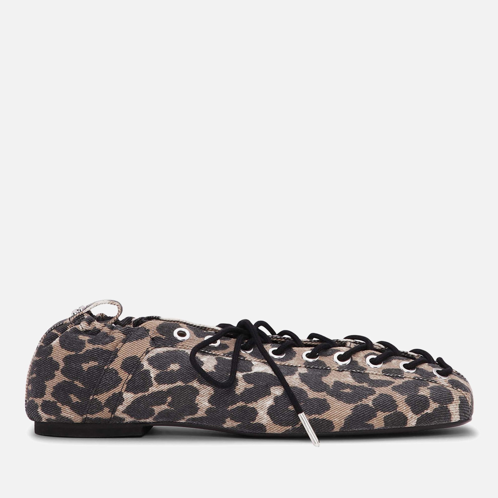 Ganni Women's Leopard-Print Denim Ballet Shoes - UK 7