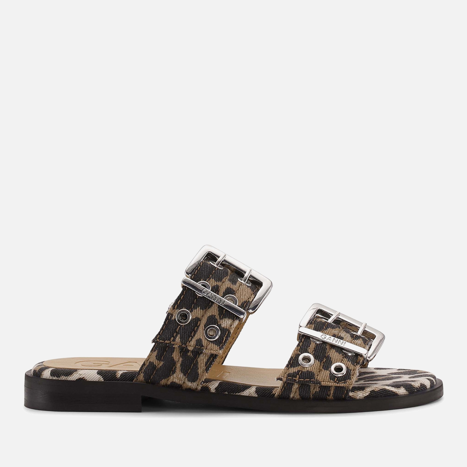 Ganni Women's Feminine Leopard-Print Demin Sandals - UK 8