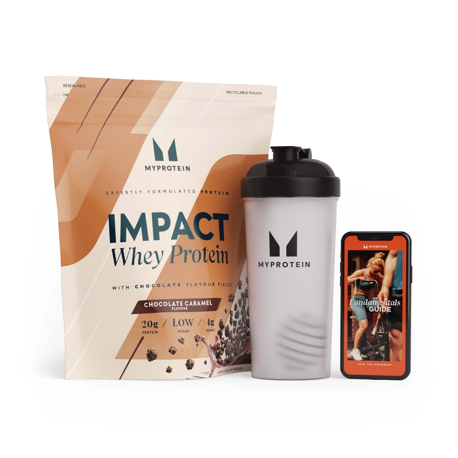 Myprotein UK MyProtein Impact Protein Bundle - 960g - Shaker - Chocolate Caramel with Crunchy Biscuit Pieces