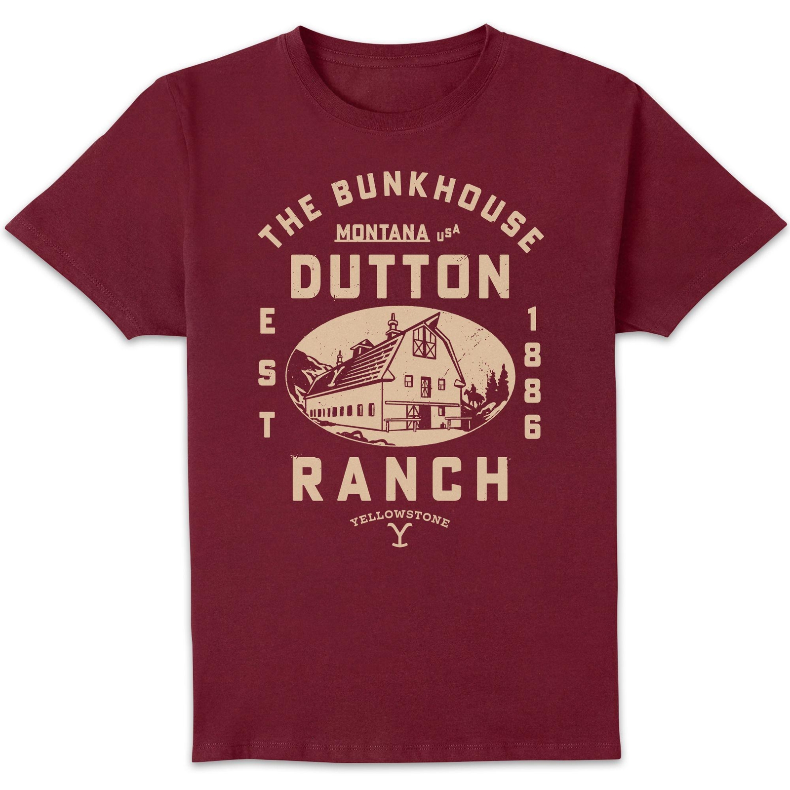 Yellowstone Dutton Ranch Woodcut Unisex T-Shirt - Burgundy - XL