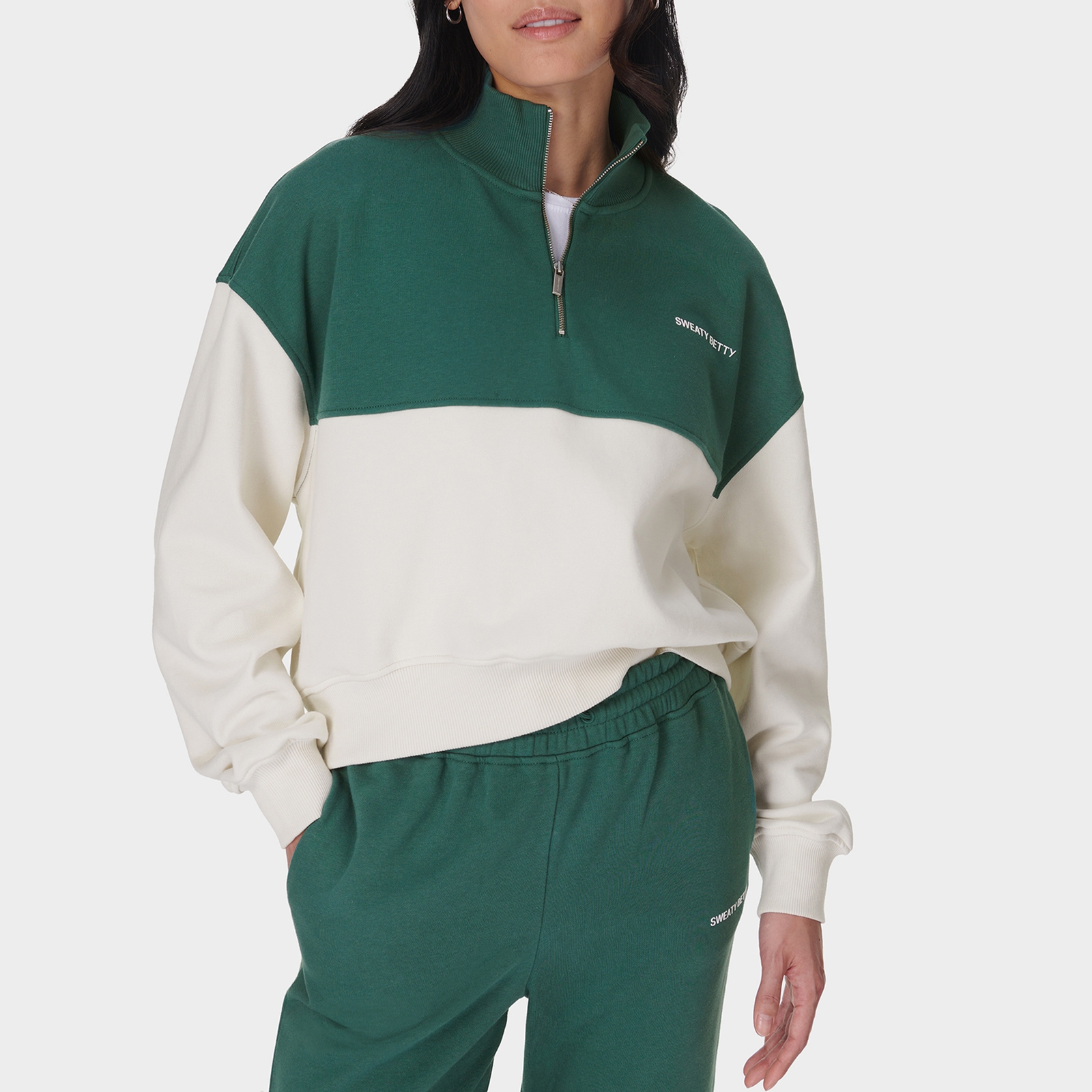 Sweaty Betty Revive Crop Cotton-Blend Half-Zip Jumper - L-XXL