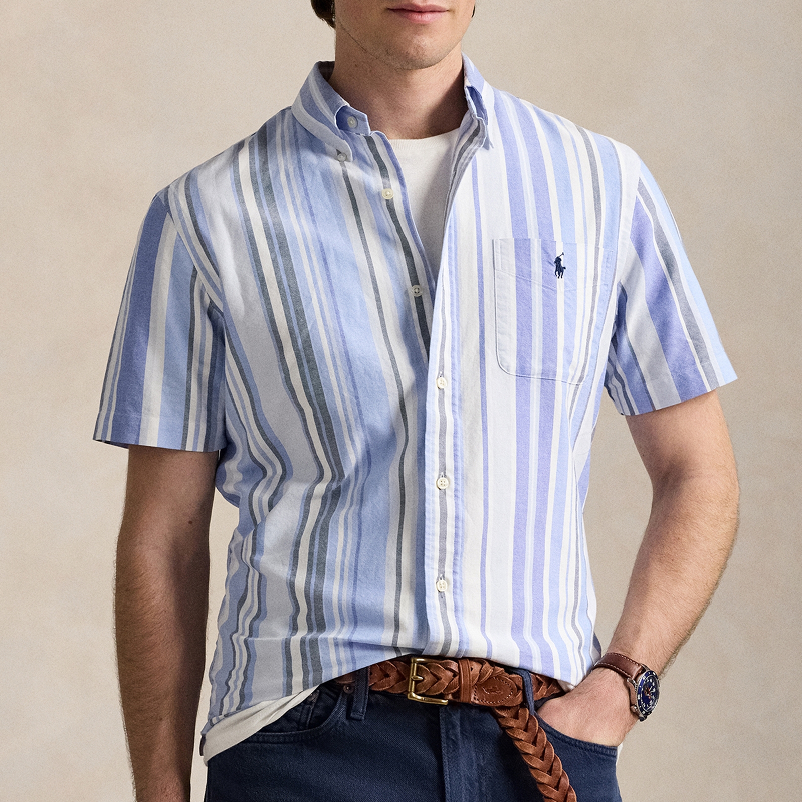 Polo Ralph Lauren Custom Fit Fun Stripe Short Sleeved Cotton Shirt - S