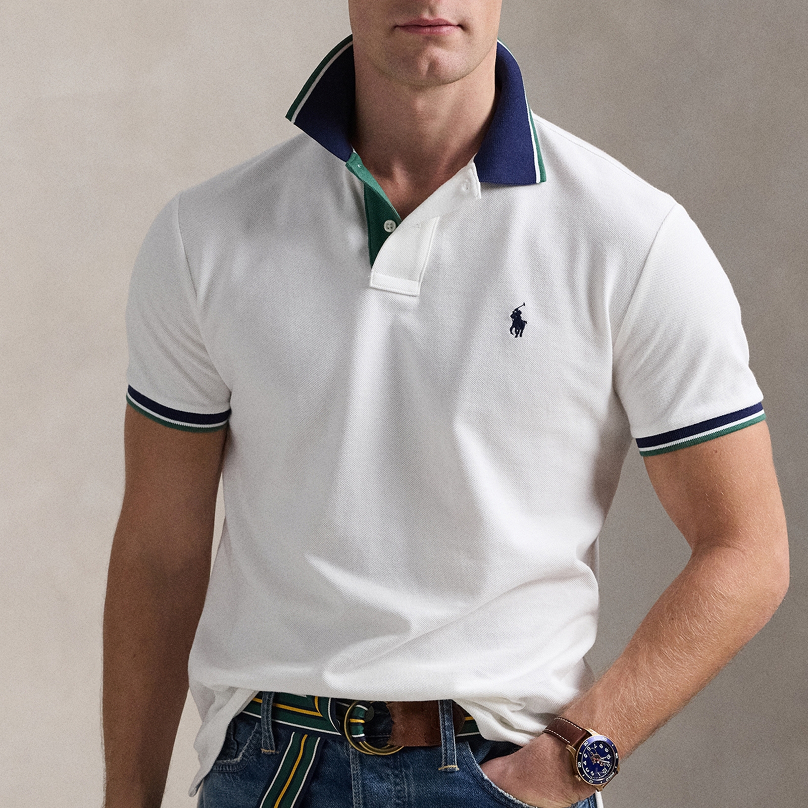 Polo Ralph Lauren Custom Slim Fit Cotton Mesh Tipped Polo Shirt - XXL