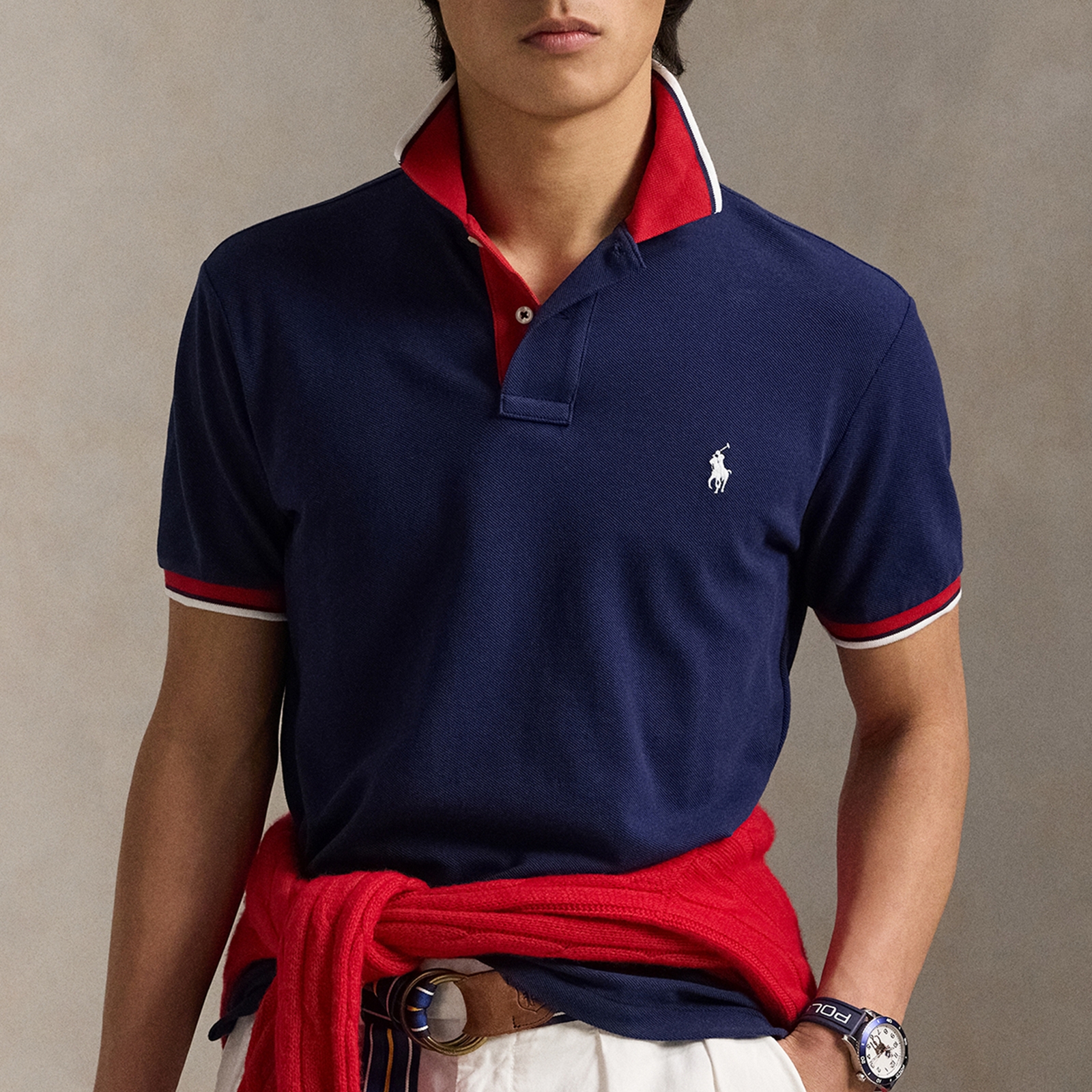 Polo Ralph Lauren Custom Slim Fit Cotton Mesh Tipped Polo Shirt - M