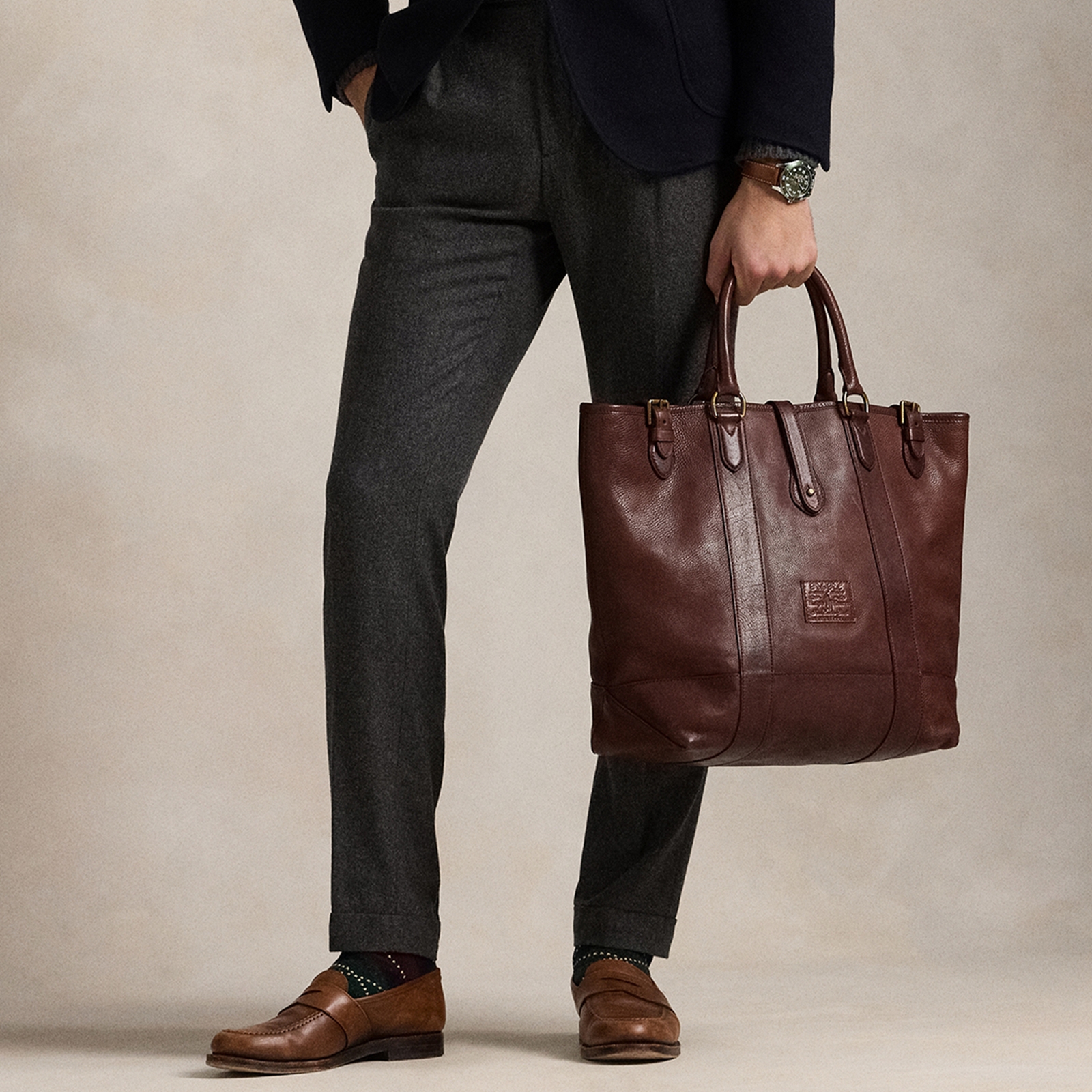 Polo Ralph Lauren Heritage Pebble-Grain Leather Tote Bag