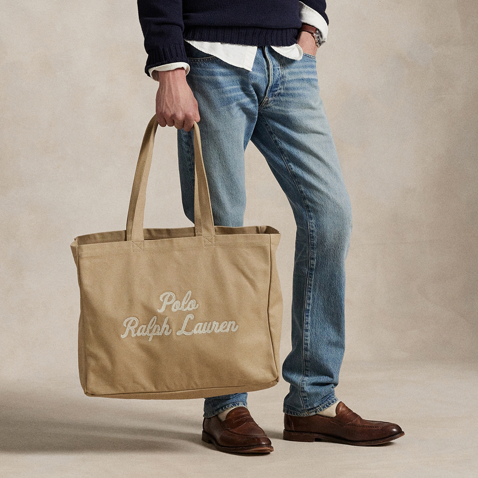 Photos - Women Bag Ralph Lauren Polo  Script Cotton-Canvas Tote Bag 405962436002 