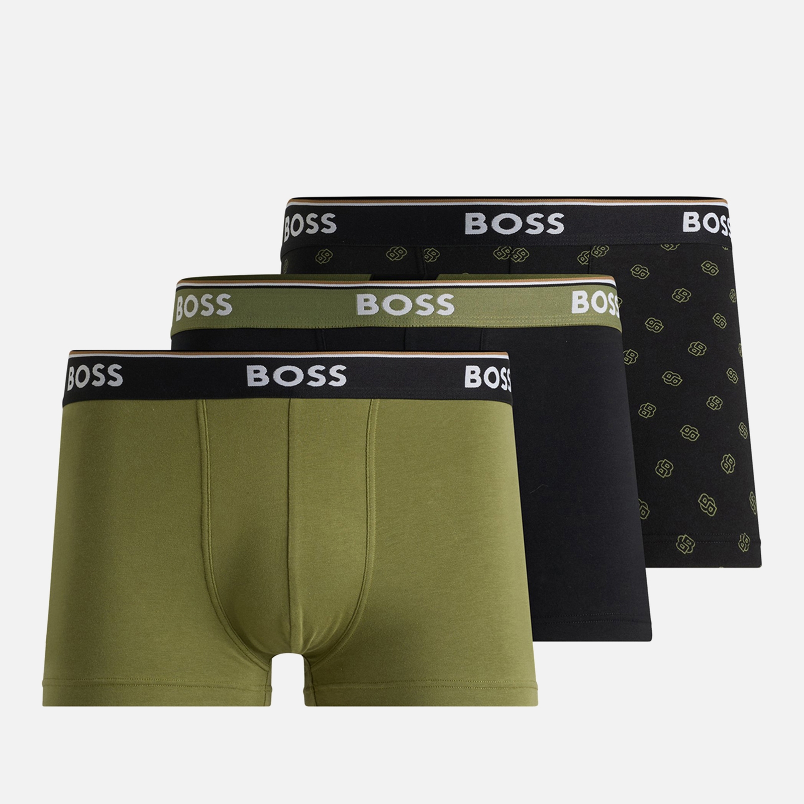 BOSS Bodywear Men’s 3 Pack Power Boxer Trunks – Black/Green – S BOSS Bodywear Men’s 3 Pack Power Boxer Trunks – Black/Green – S