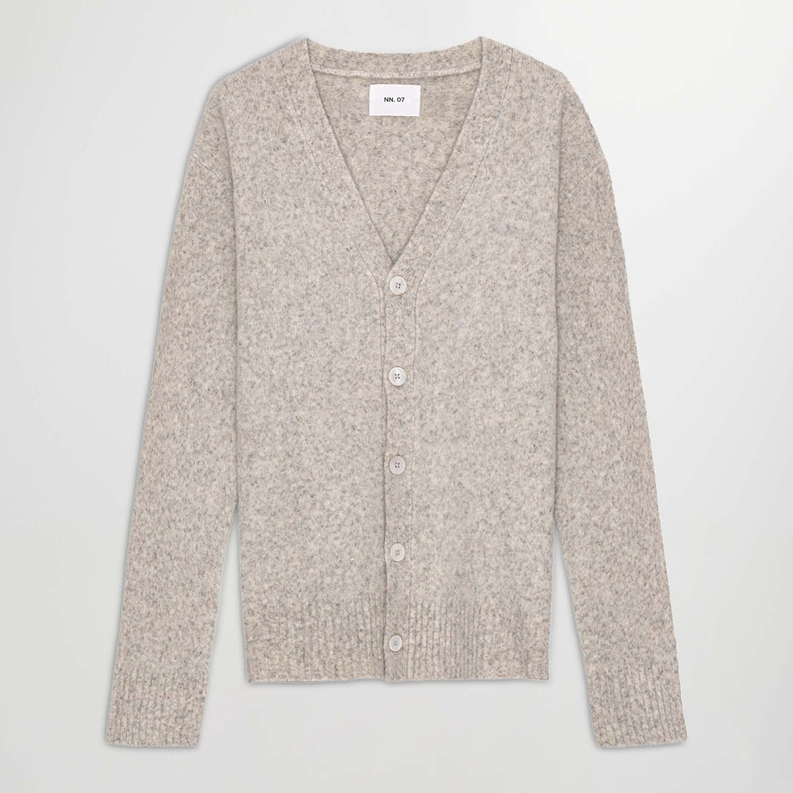 NN.07 Men’s John V Neck Boucle Yarn Cardigan – White Pepper