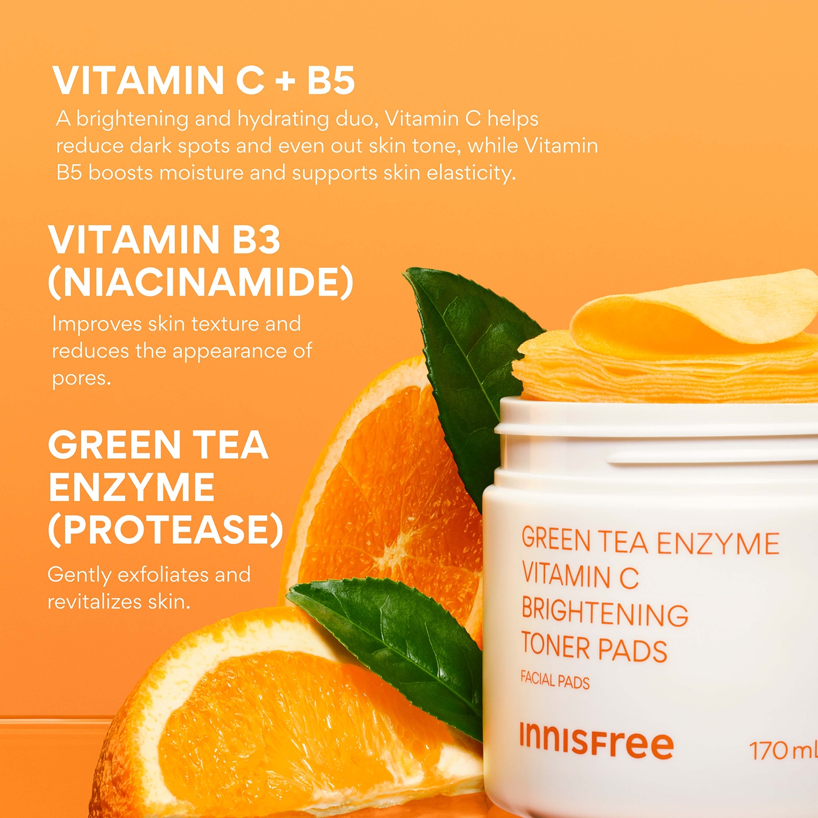 Thumbnail - INNISFREE Green Tea Enzyme Vitamin C Brightening Toner Pads - 60 pads