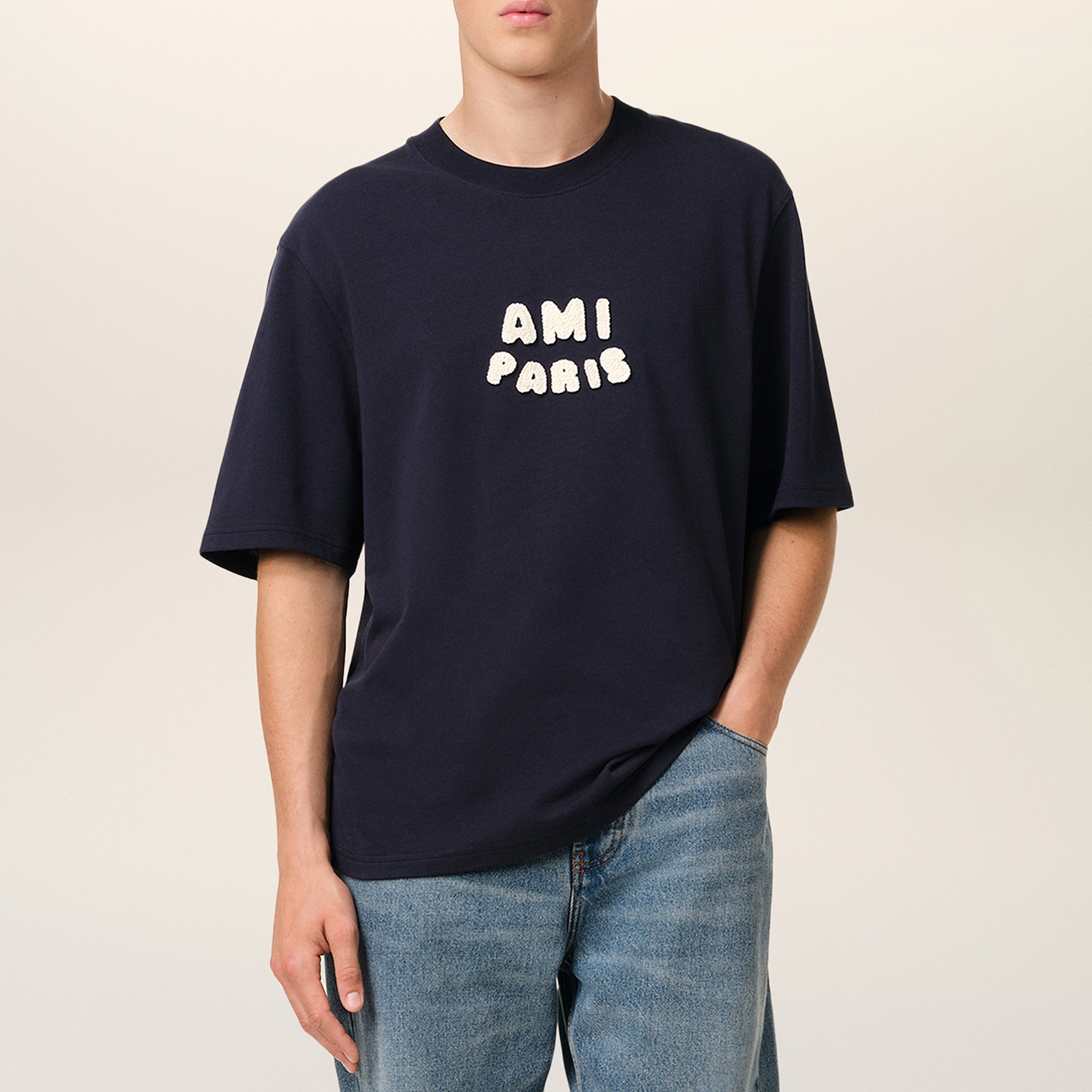 AMI Centre Logo Cotton-Jersey T-Shirt - XL