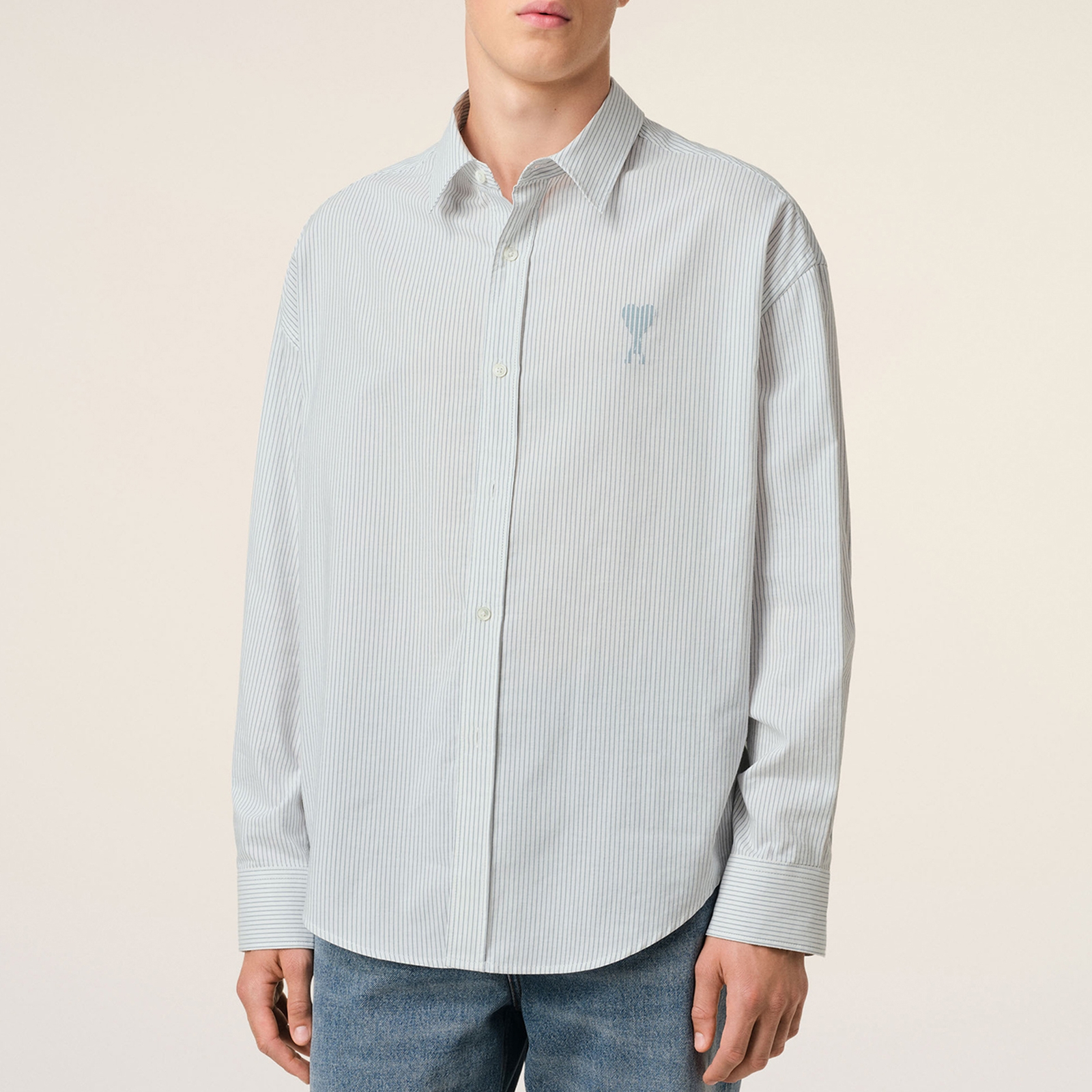 AMI Boxy-Fit Pinstriped Cotton-Poplin Shirt - 42
