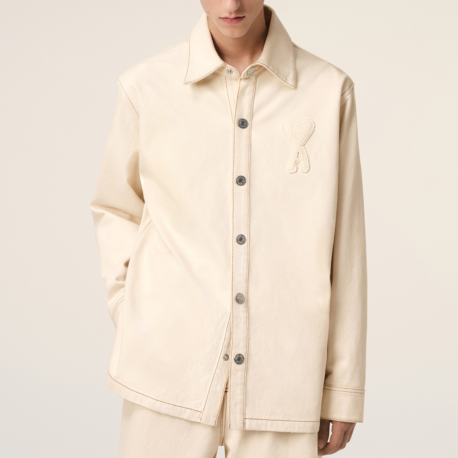 AMI Logo-Appliqué Cotton-Twill Overshirt - XL