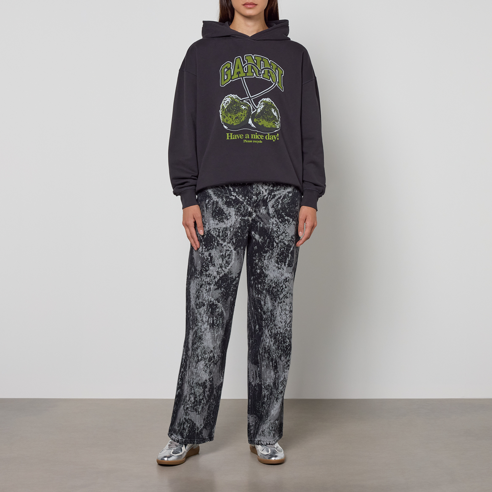 Ganni Isoli Cherries Oversized Cotton-Jersey Hoodie - S/M
