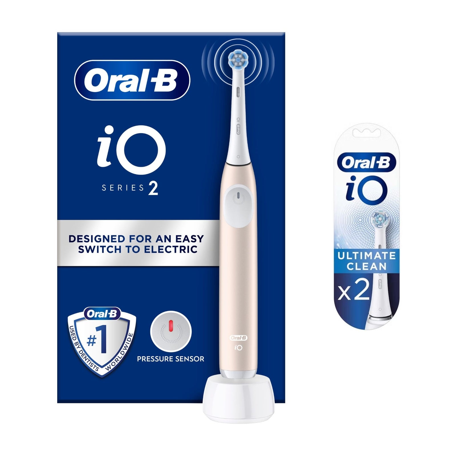 Oral-B iO2 Pink Electric Toothbrush - Without Toothpaste - Toothbrush + 2 Toothbrush Heads