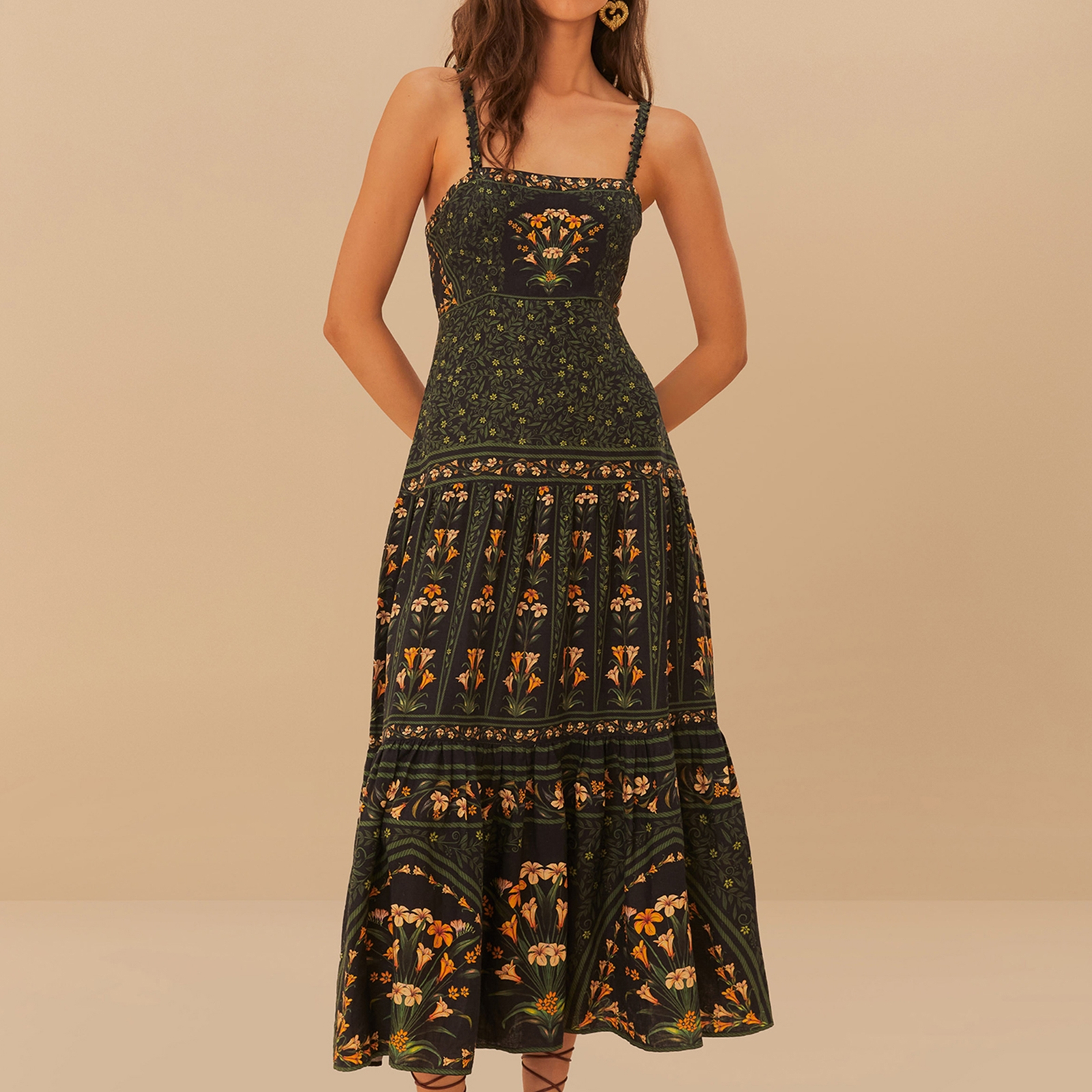 Farm Rio Flowers Arch Linen-Blend Maxi Dress - S