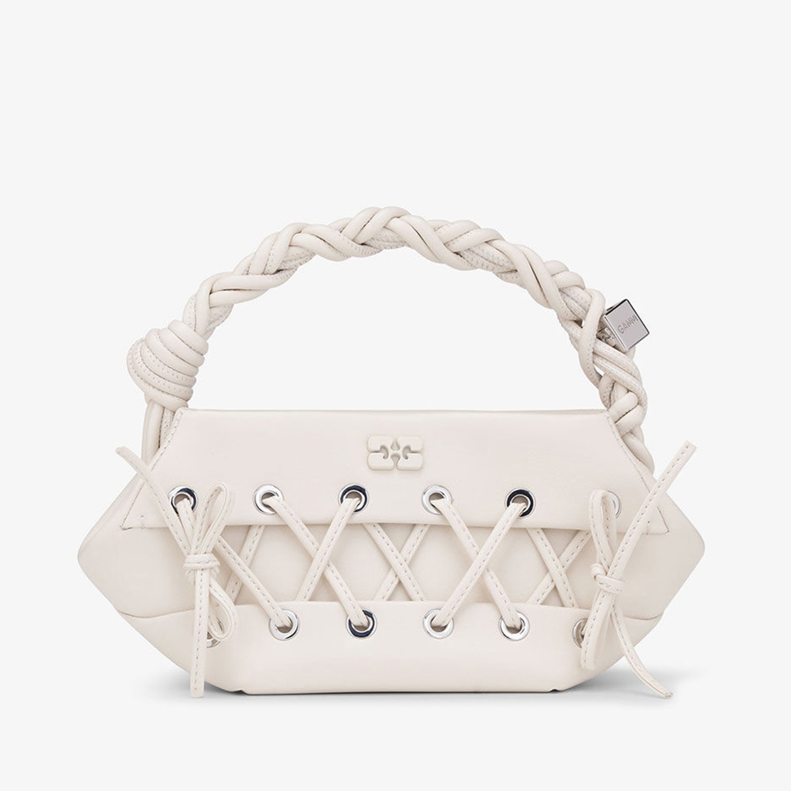 Ganni Mini Eyelets Lace-Up Leather-Blend Bou Bag
