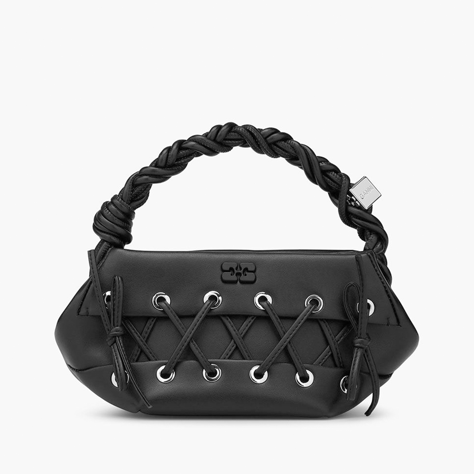 Ganni Eyelets Lace-Up Leather-Blend Small Bou Bag