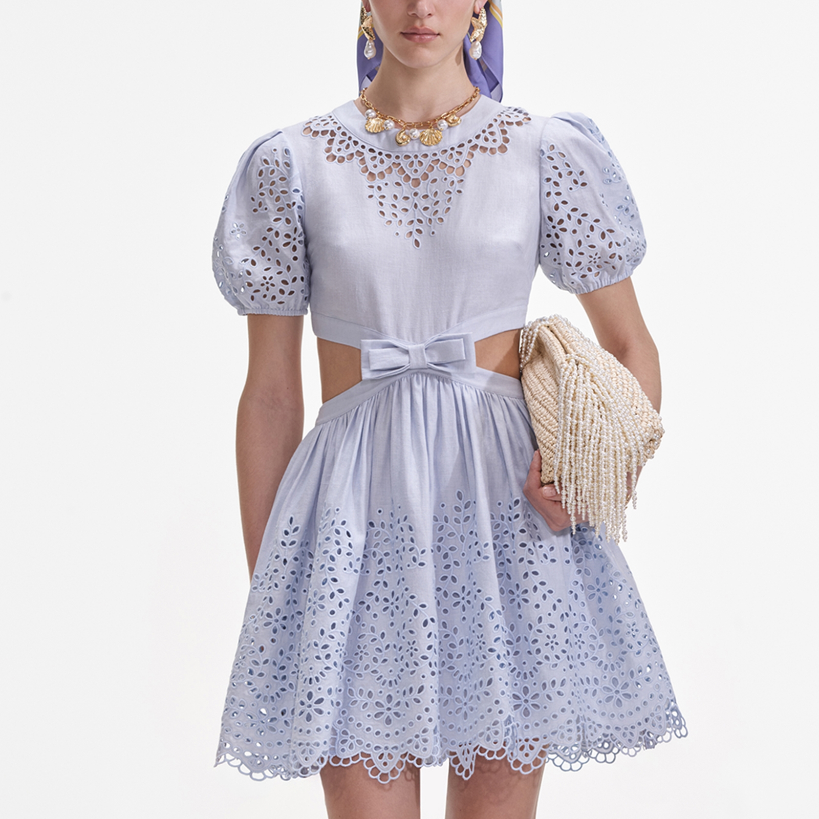 Self-Portrait Broderie Cutout Poplin Mini Dress - UK 14