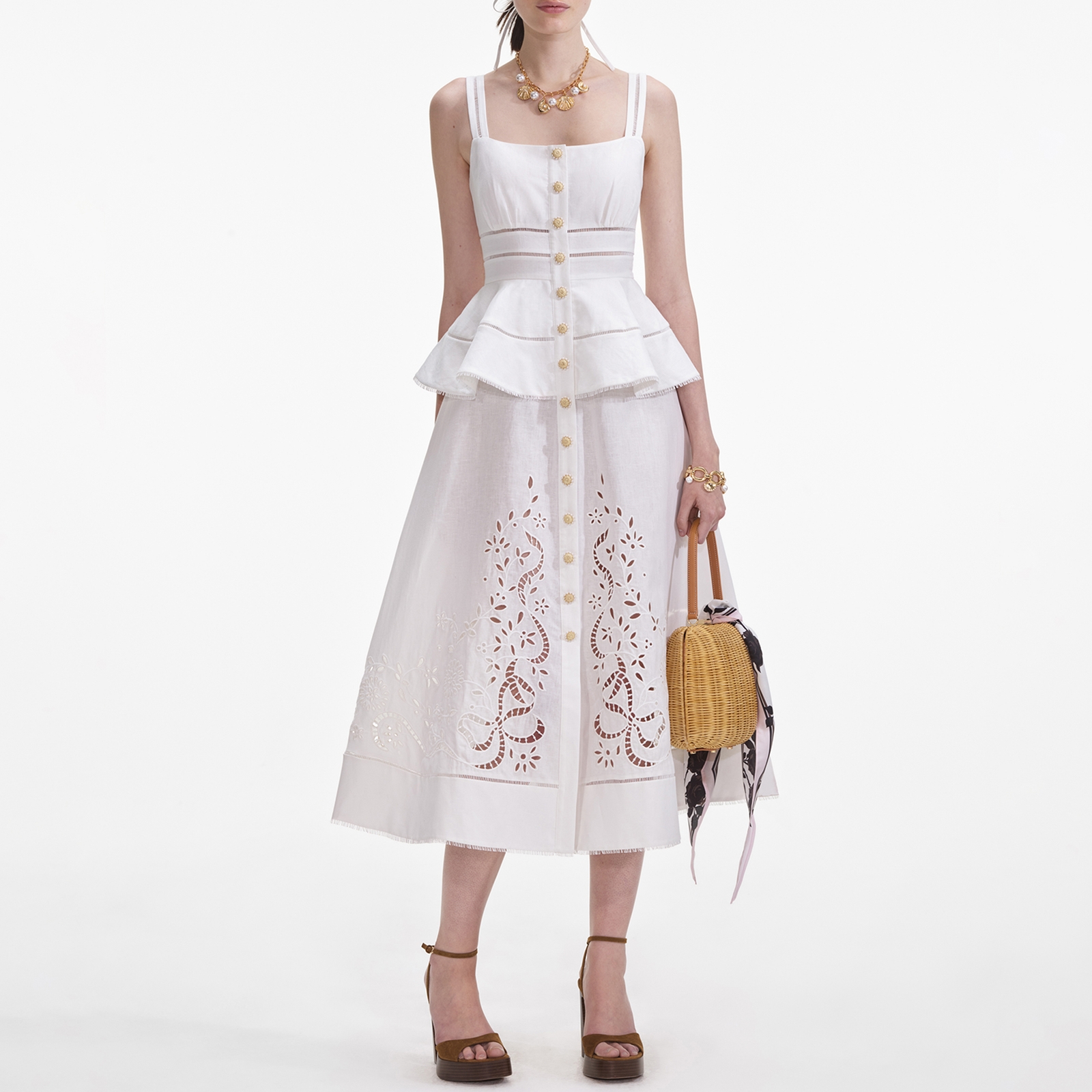 Self-Portrait Broderie Tiered Poplin Midi Dress - UK 16