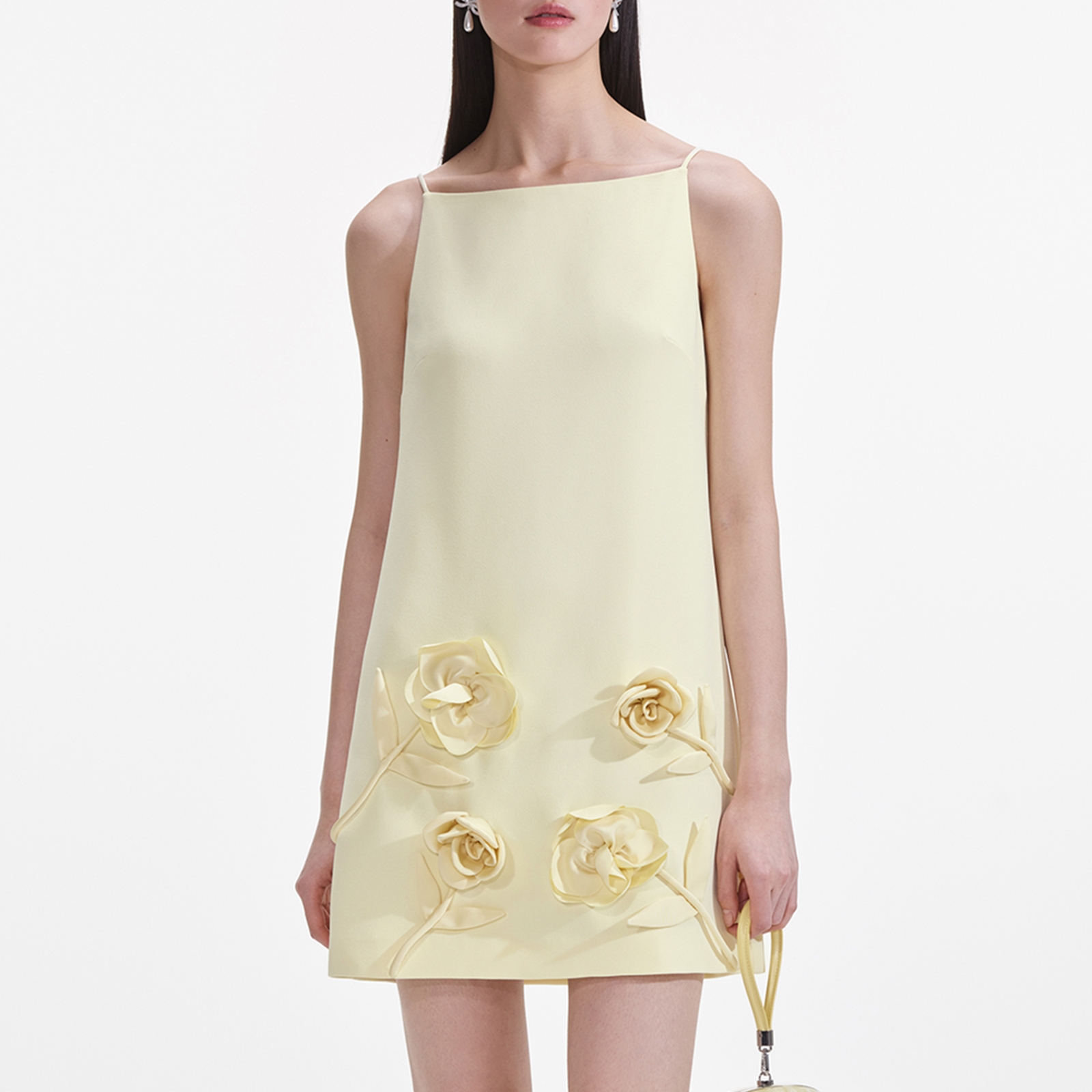 Self-Portrait Floral-Appliqué Satin Mini Dress - UK 8