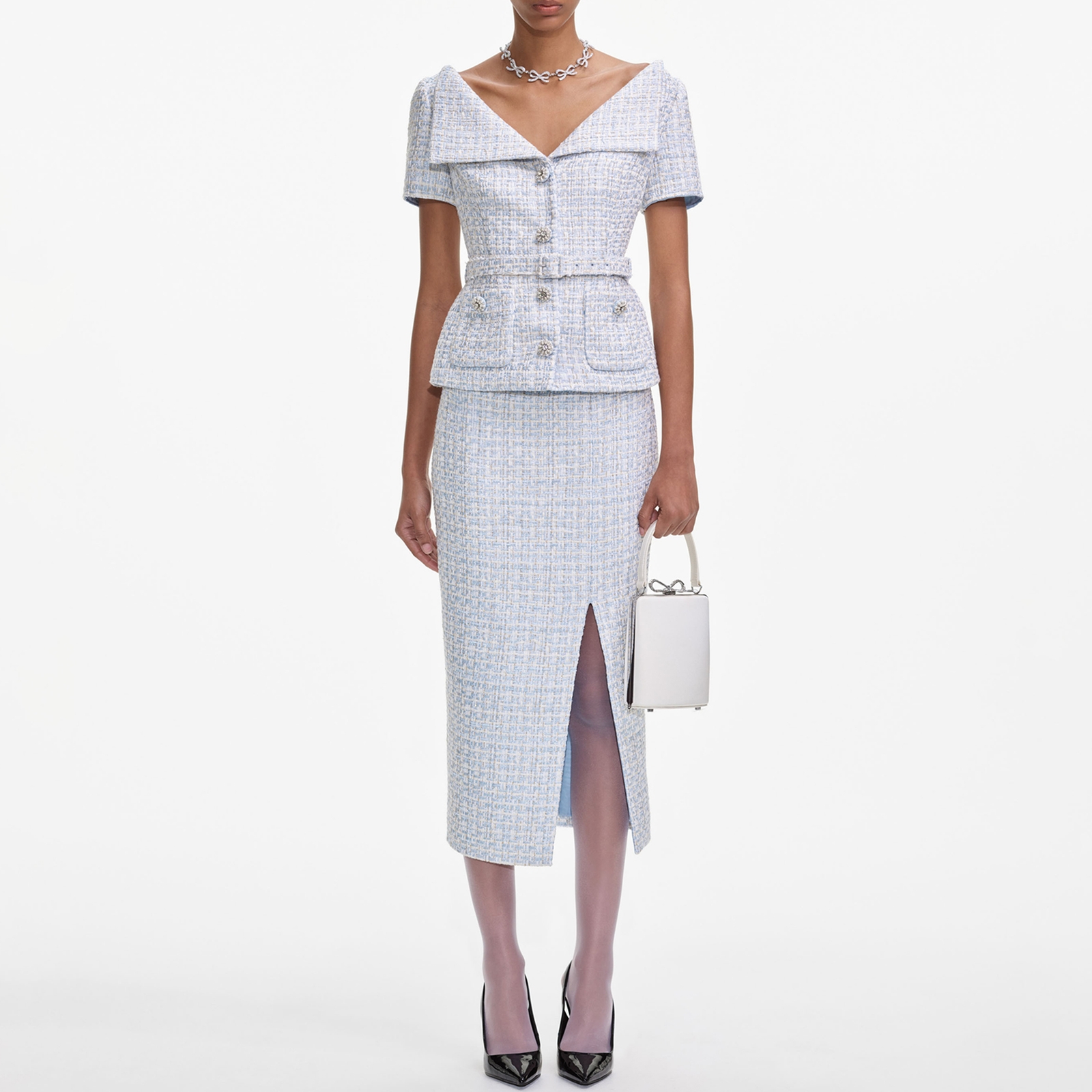 Self-Portrait Bouclé Midi Dress - UK 10