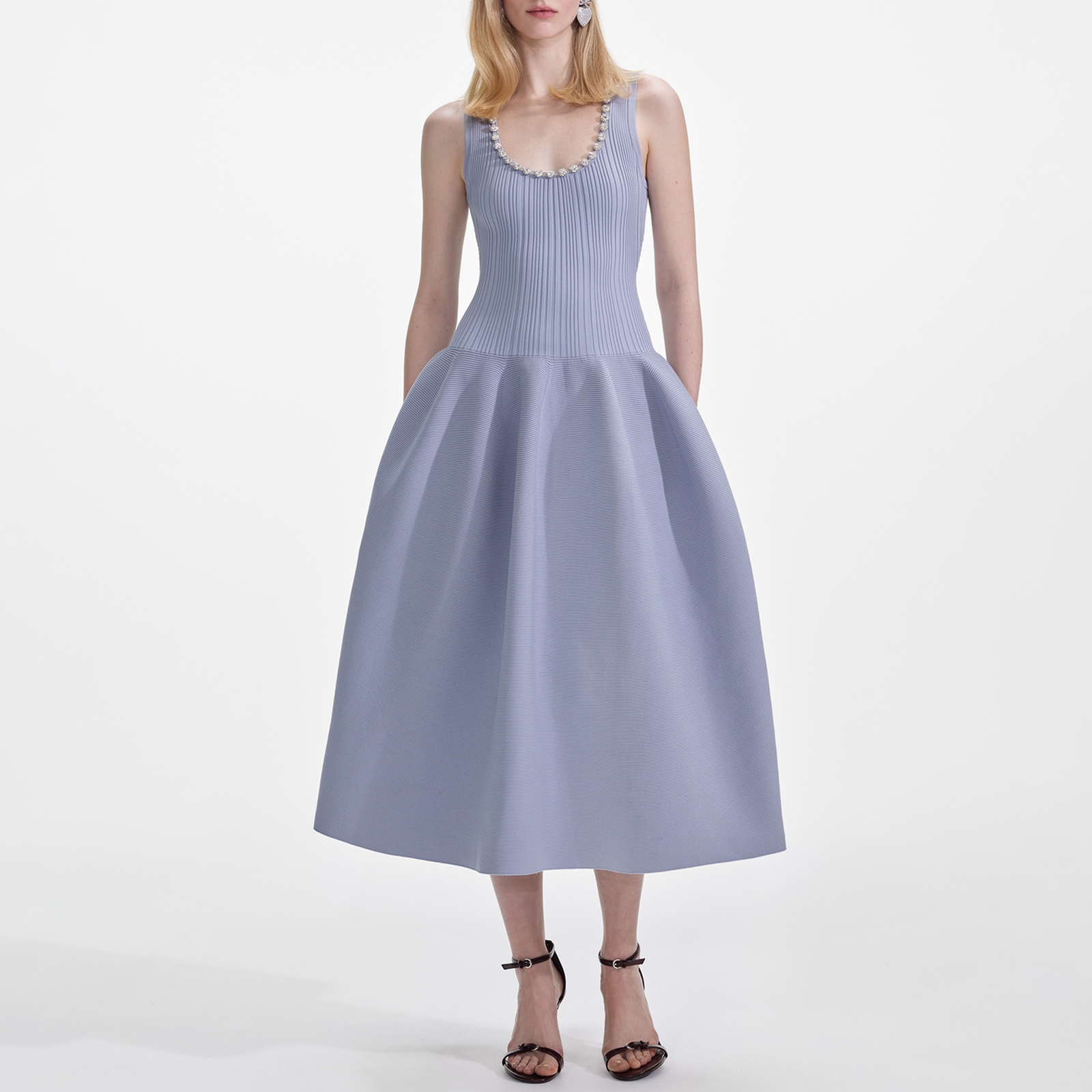 Self-Portrait Ribbed Knit Midi Dress - L