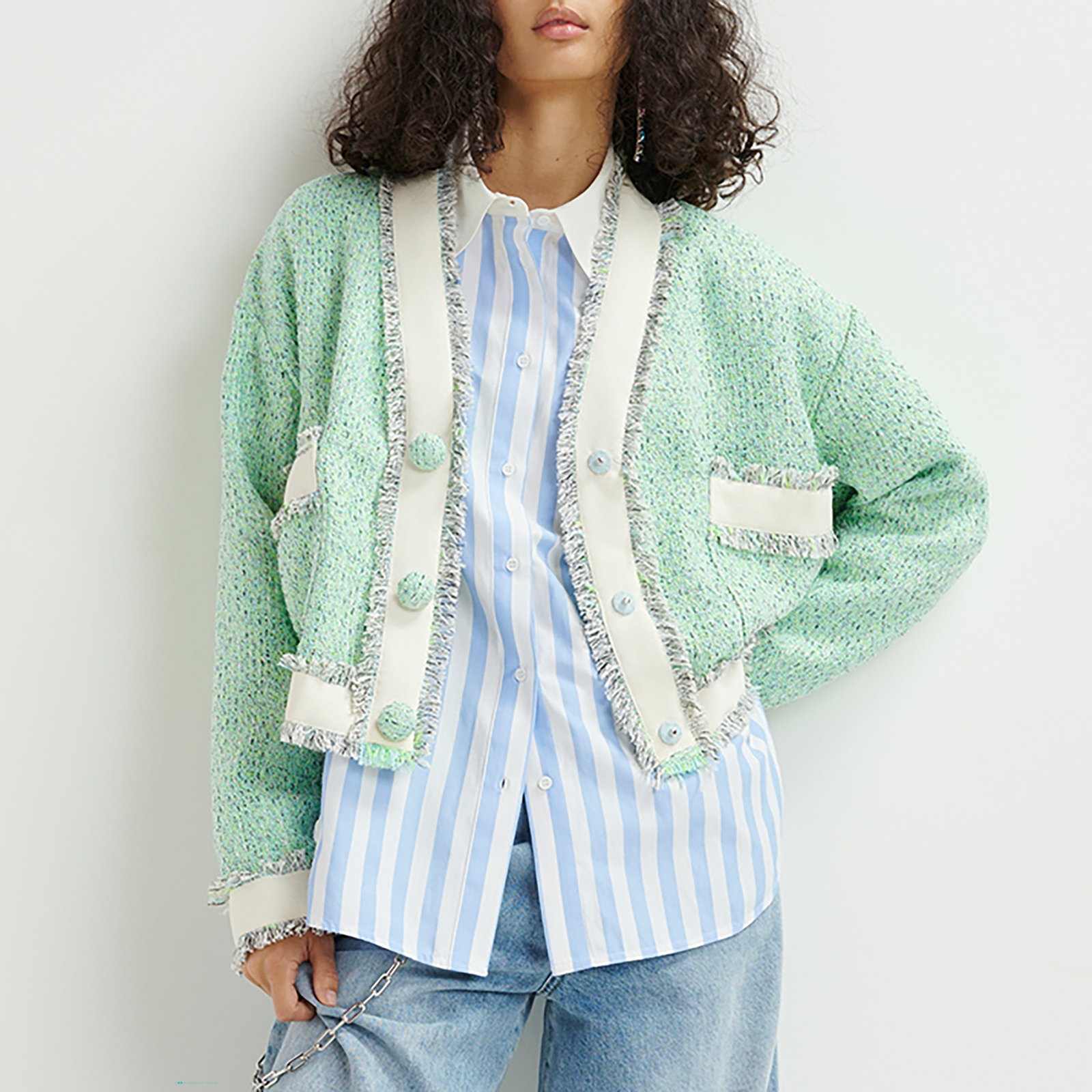 Essentiel Antwerp Hoola Cropped Fringe Bouclé Jacket - M