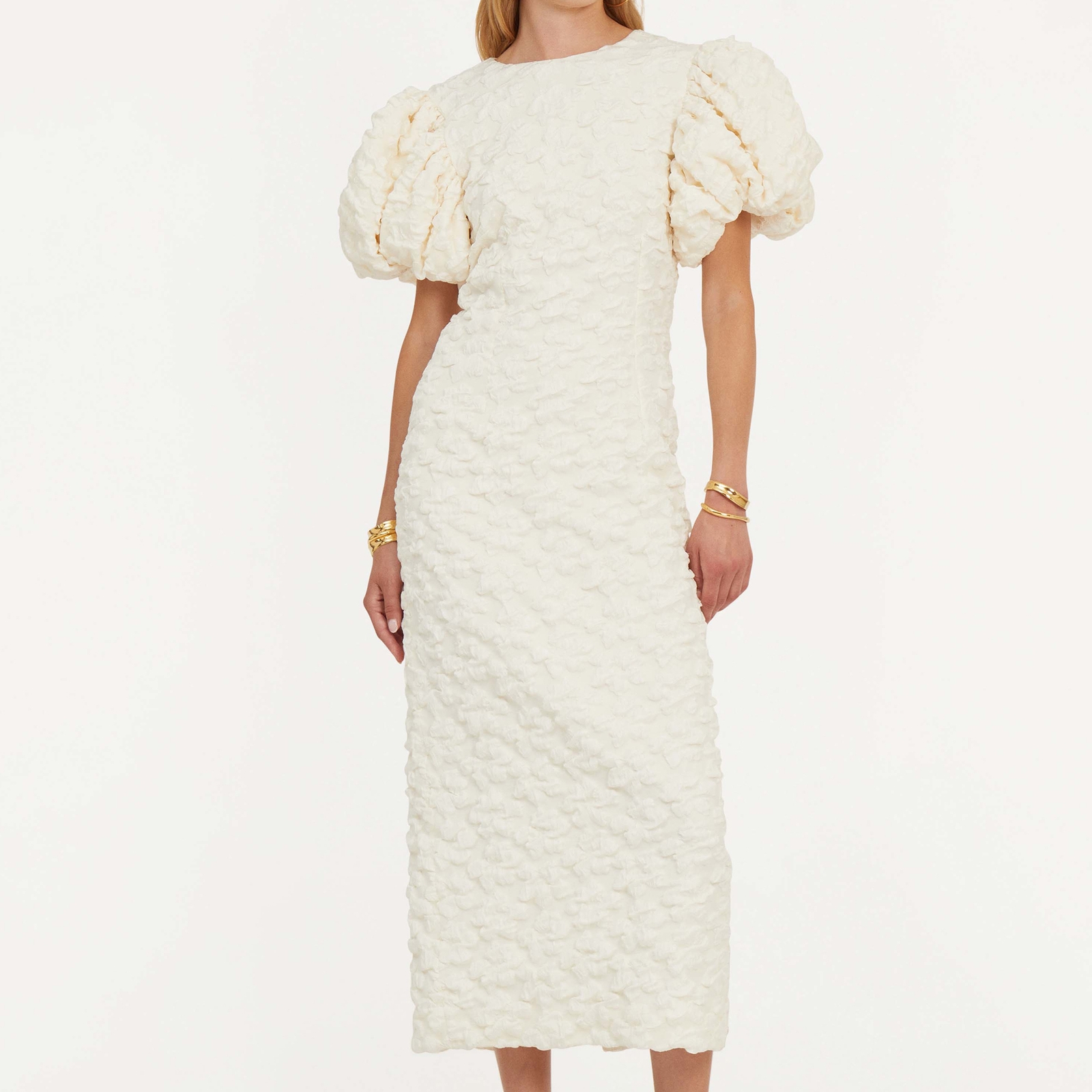 ROTATE Birger Christensen Textured Cloqué Midi Dress - DK 38/UK 10