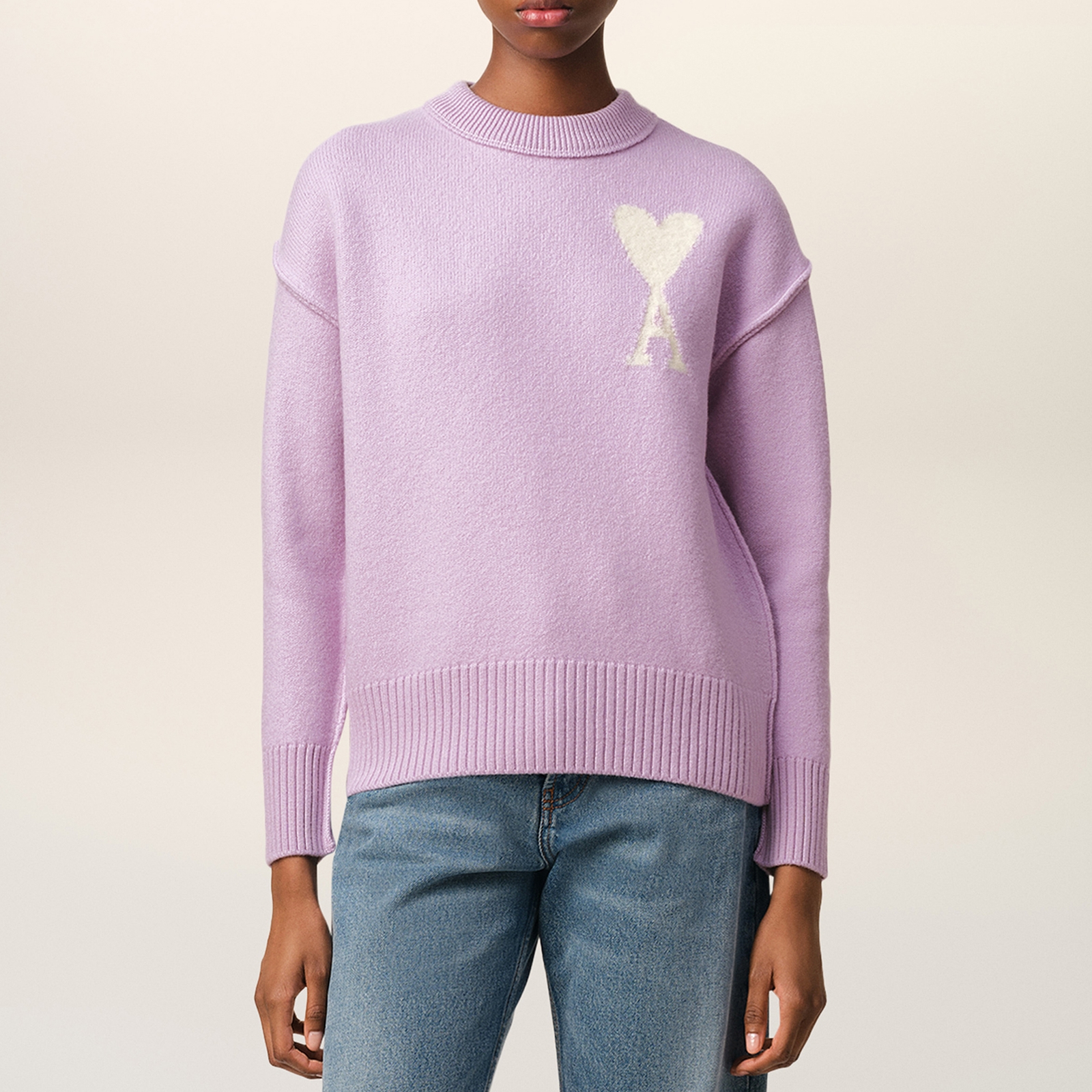 AMI Boxy ADC Logo-Intarsia Wool Knit Jumper - XL