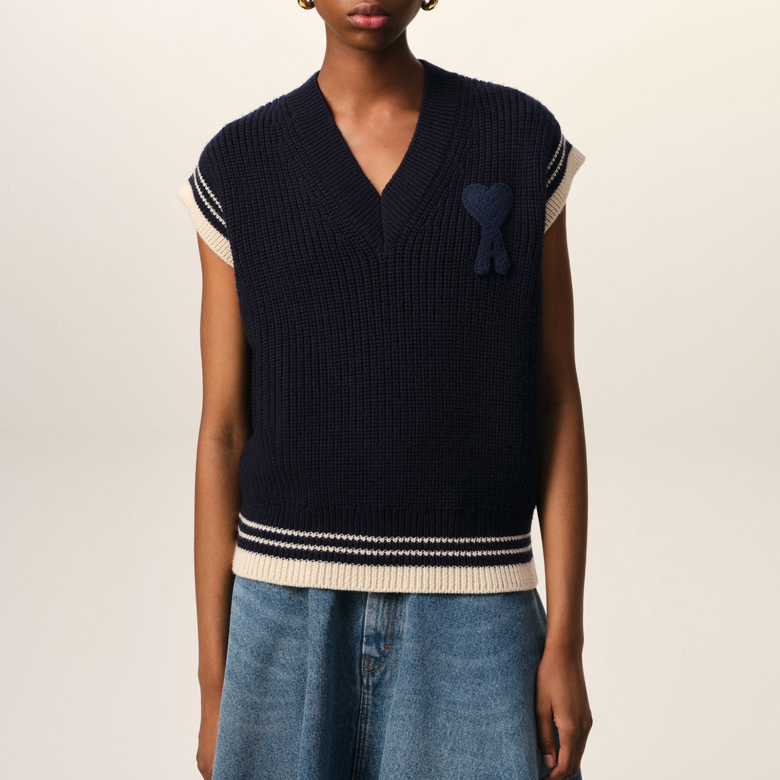 AMI Ribbed-Knit Vest - L