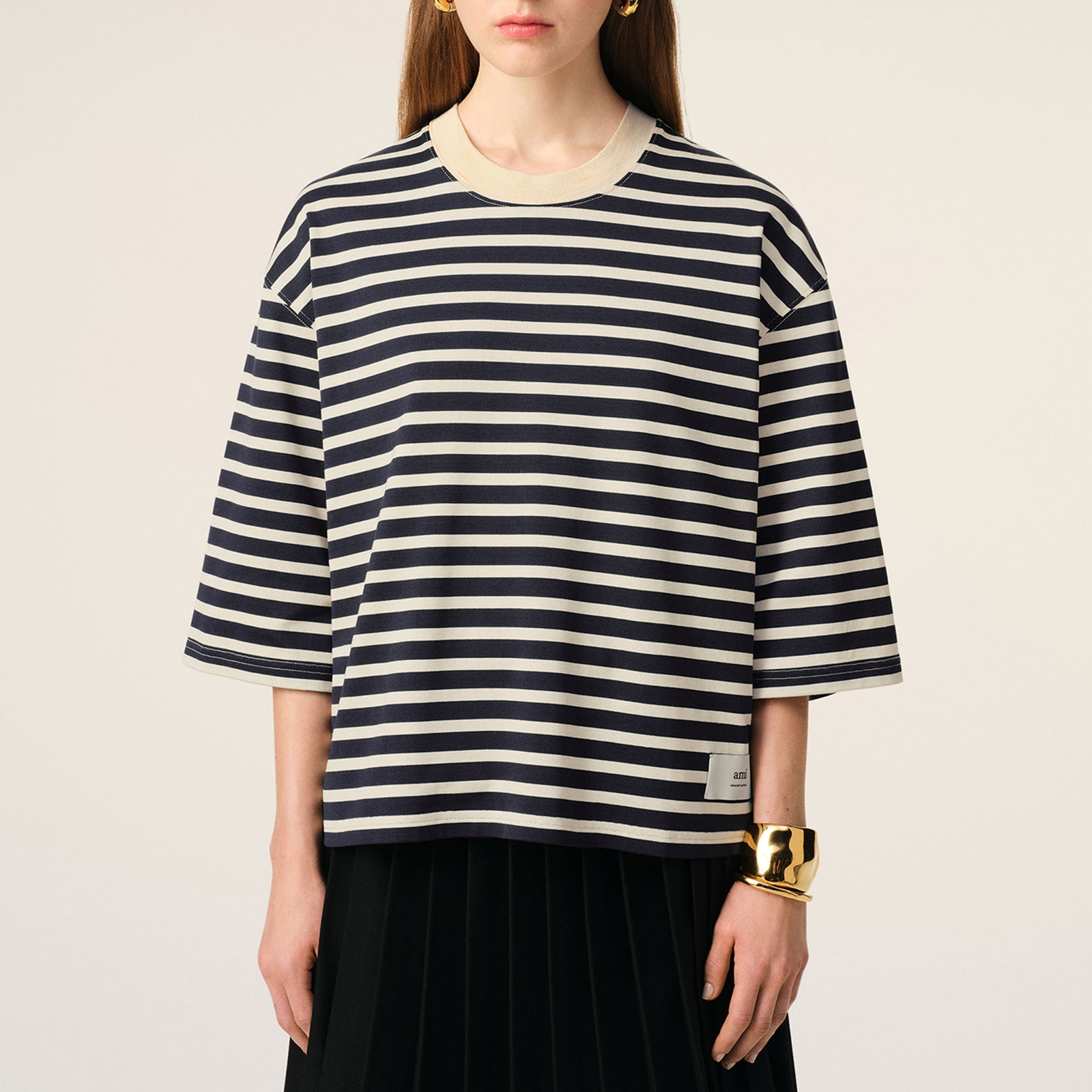 AMI Oversized Striped Cotton-Jersey T Shirt - L