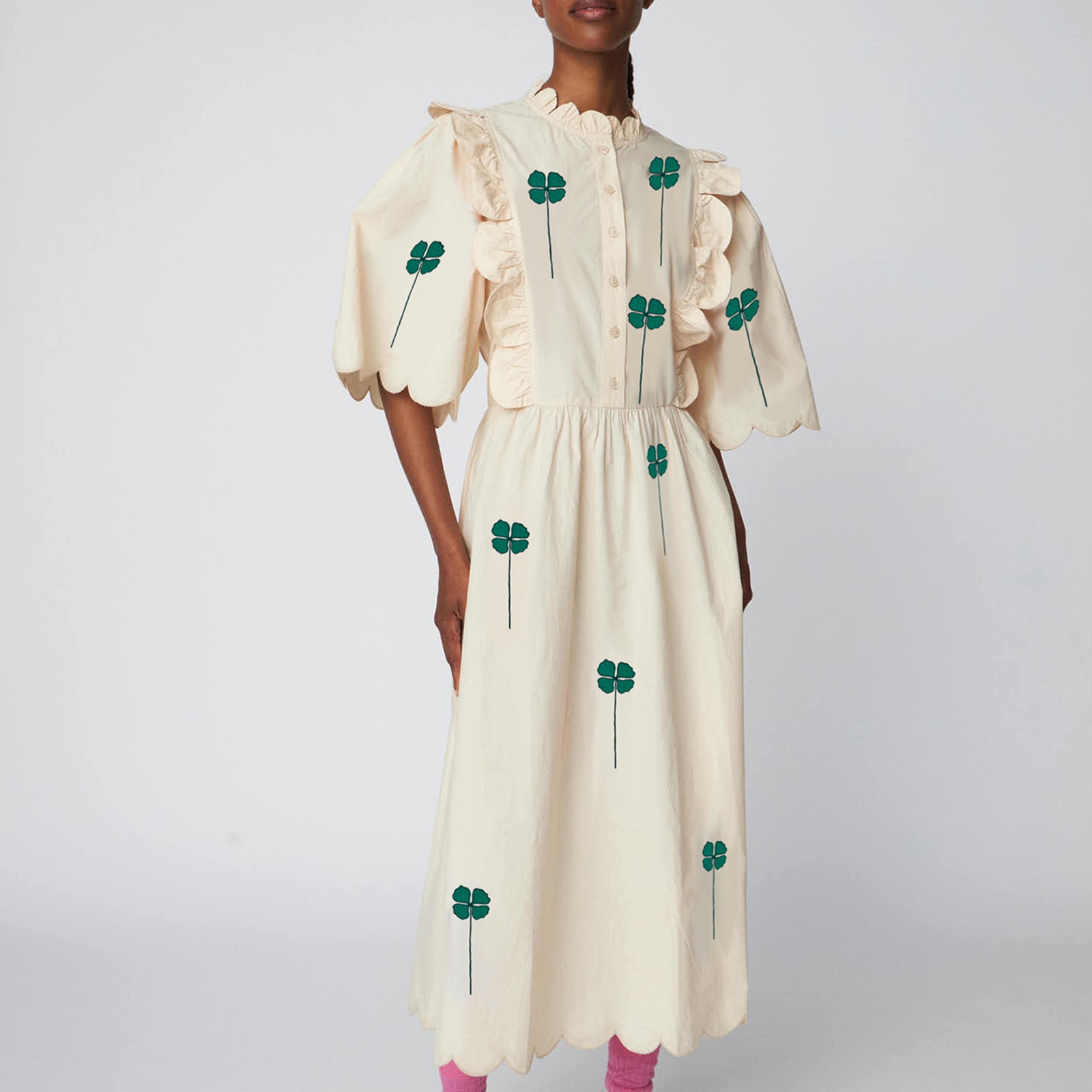 Stella Nova Embroidered Scalloped Cotton-Poplin Midi Dress - DK 36/UK 10
