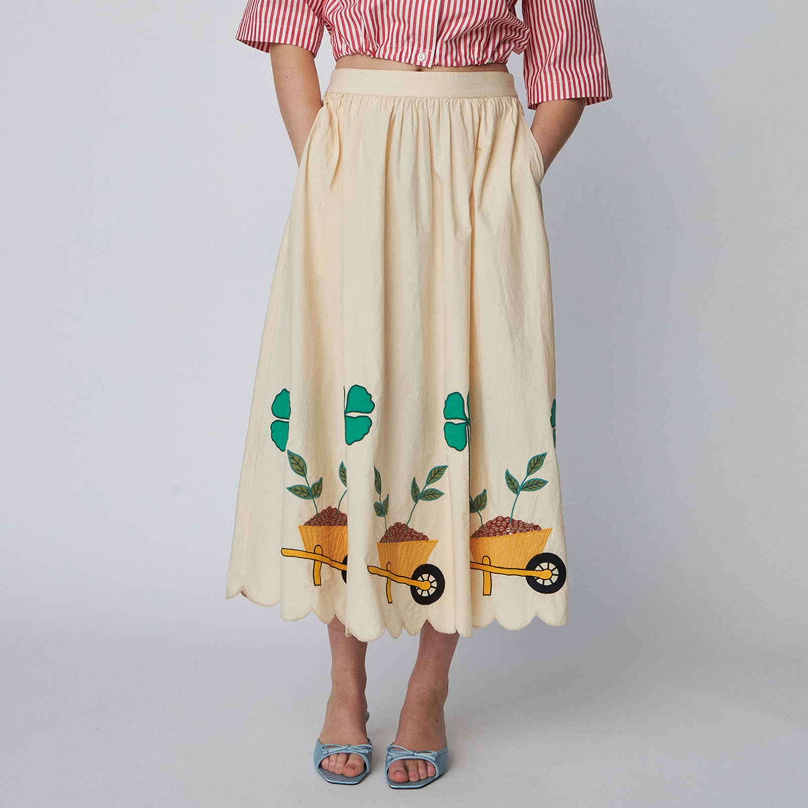 Stella Nova Embroidered Cotton-Poplin Midi Skirt - DK 34/UK 8