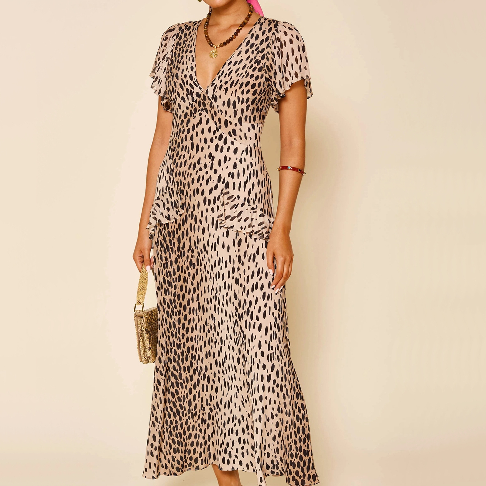 Rixo Evie Spotted Crepe De Chine Georgette Dress - UK 14