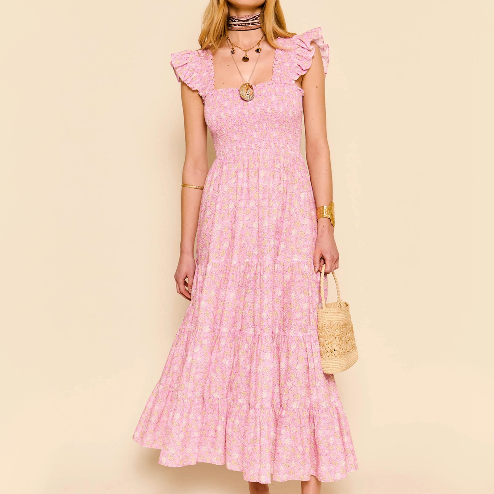 Rixo Kendall Pansy Floral-Print Cotton-Voile Dress - UK 12