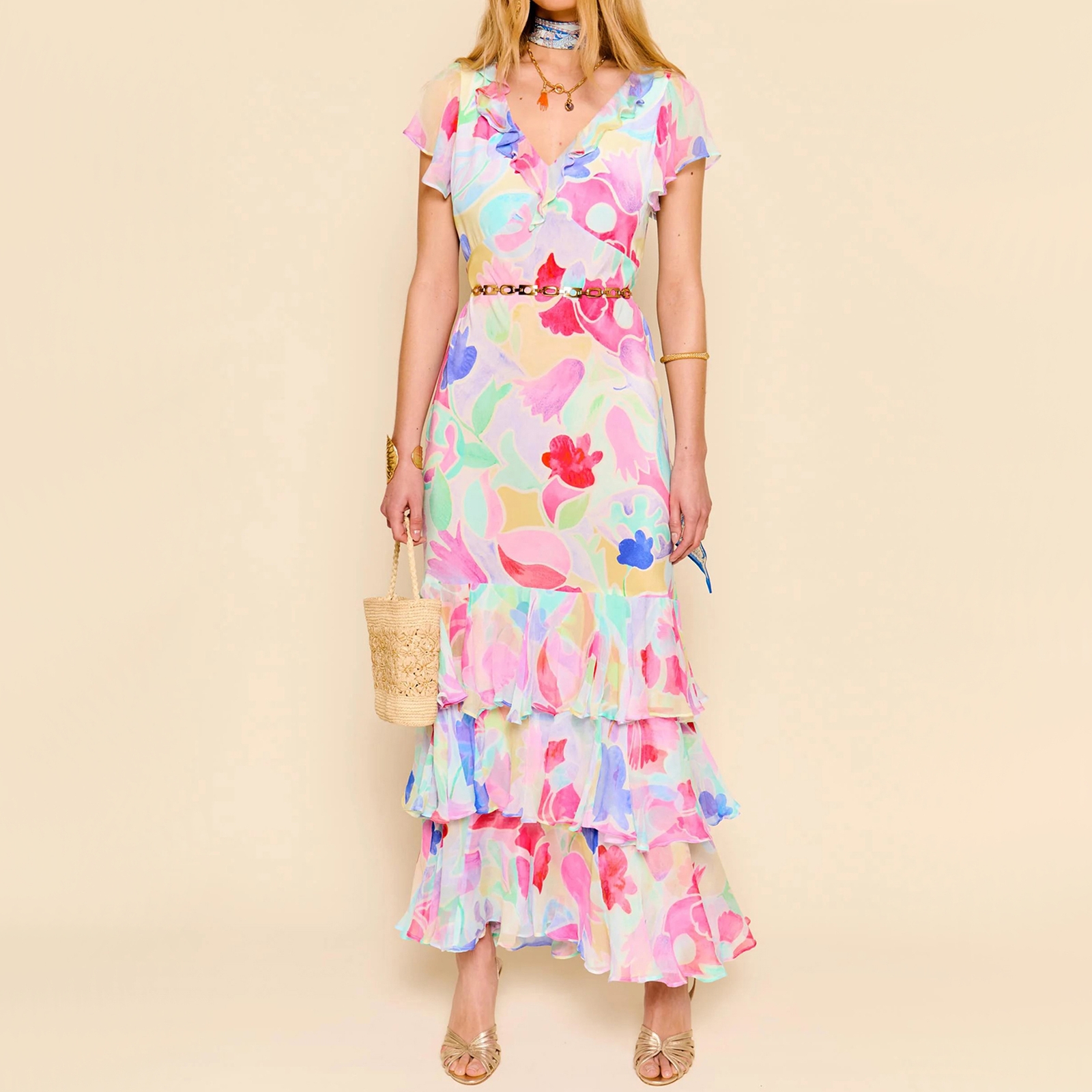 RIXO Amelle Floral-Print Crepe de Chine Dress - UK 8