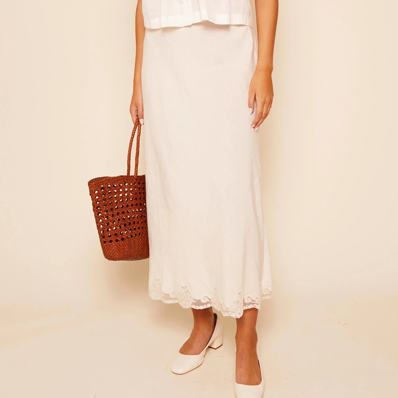 Rixo Crystal Linen-Blend Midi Skirt - UK 16